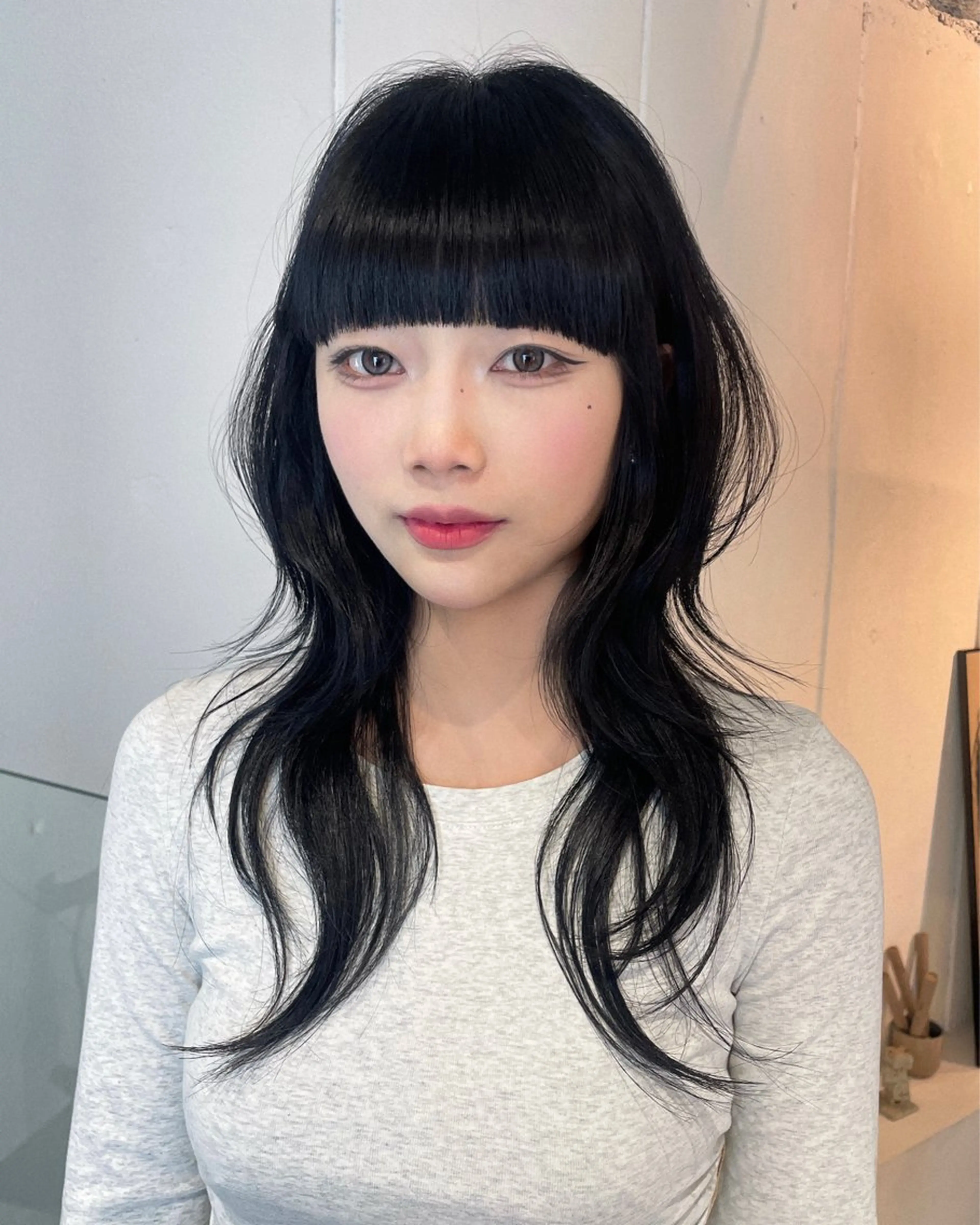 セミロング カラー パーマ カット ヘアカラー トリートメント ハッシュカット/ 韓国ヘア☽⋰mahoのヘアスタイル