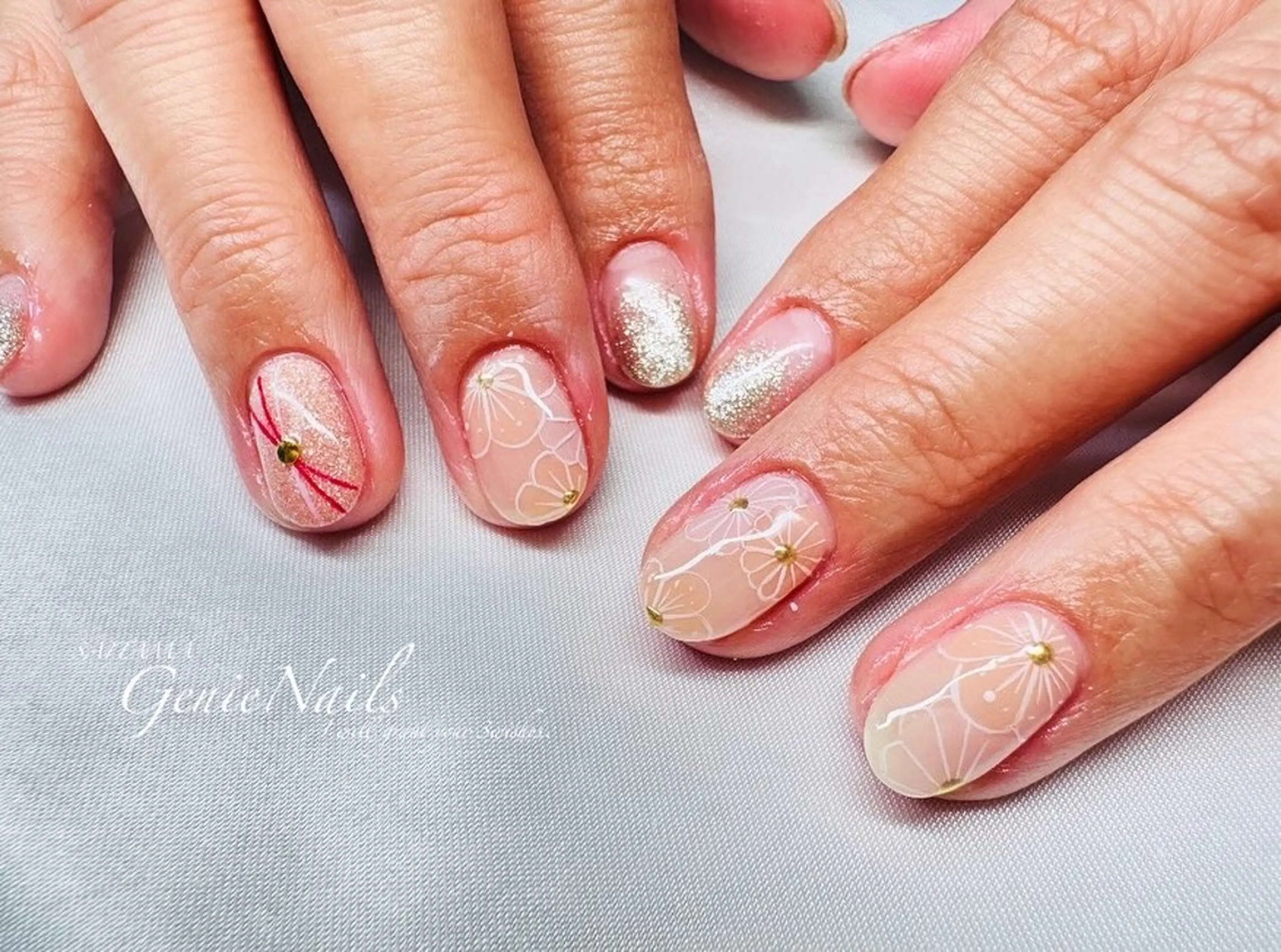 メンズ ネイル アートネイル 成人式 長さ出し 氷ネイル・うるうるネイル ロングネイル Genie Nailsのネイルデザイン