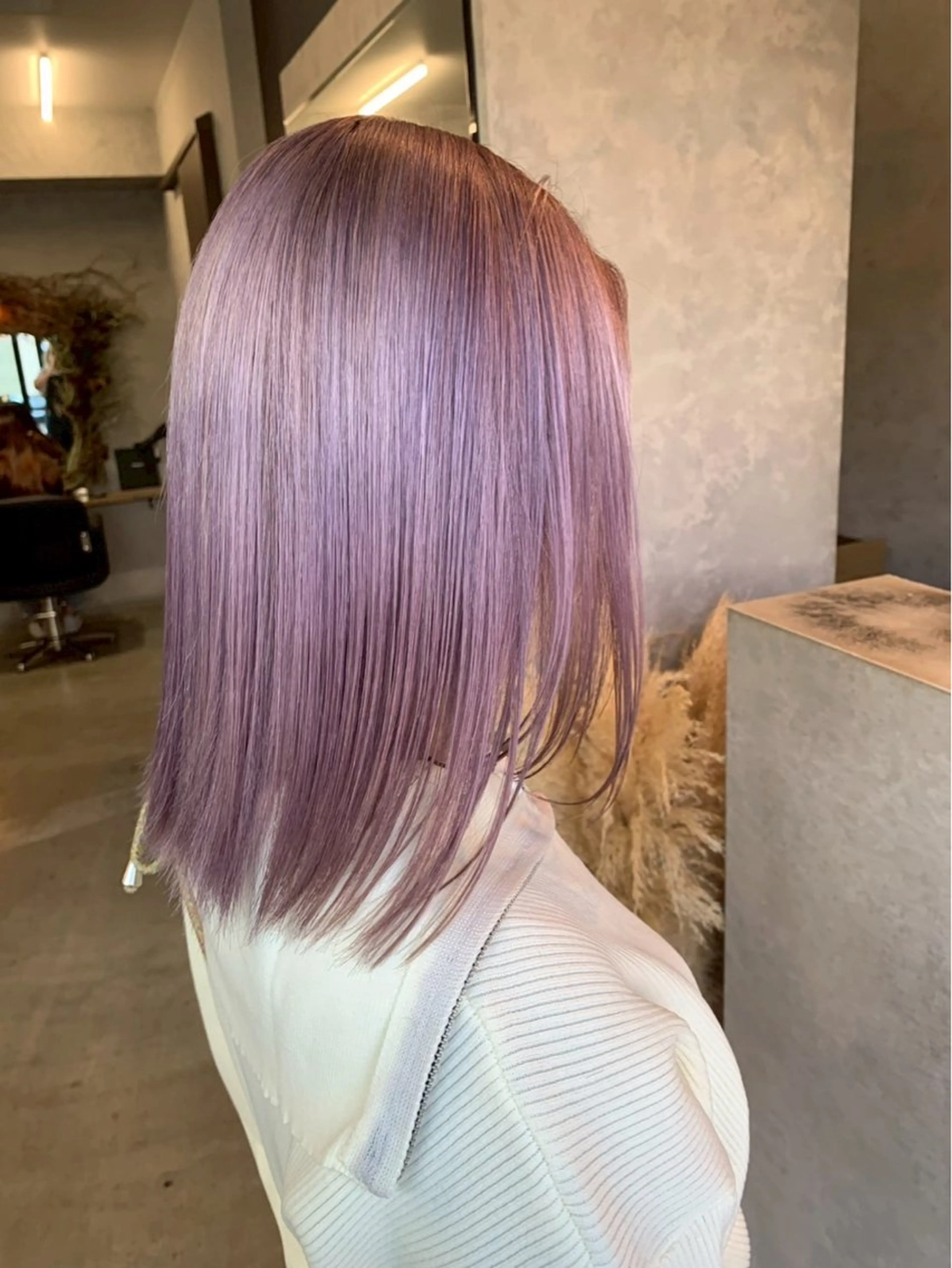 ミディアム ピンクラベンダー ななみ/博多/ ブリーチ/髪質改善のヘアスタイル