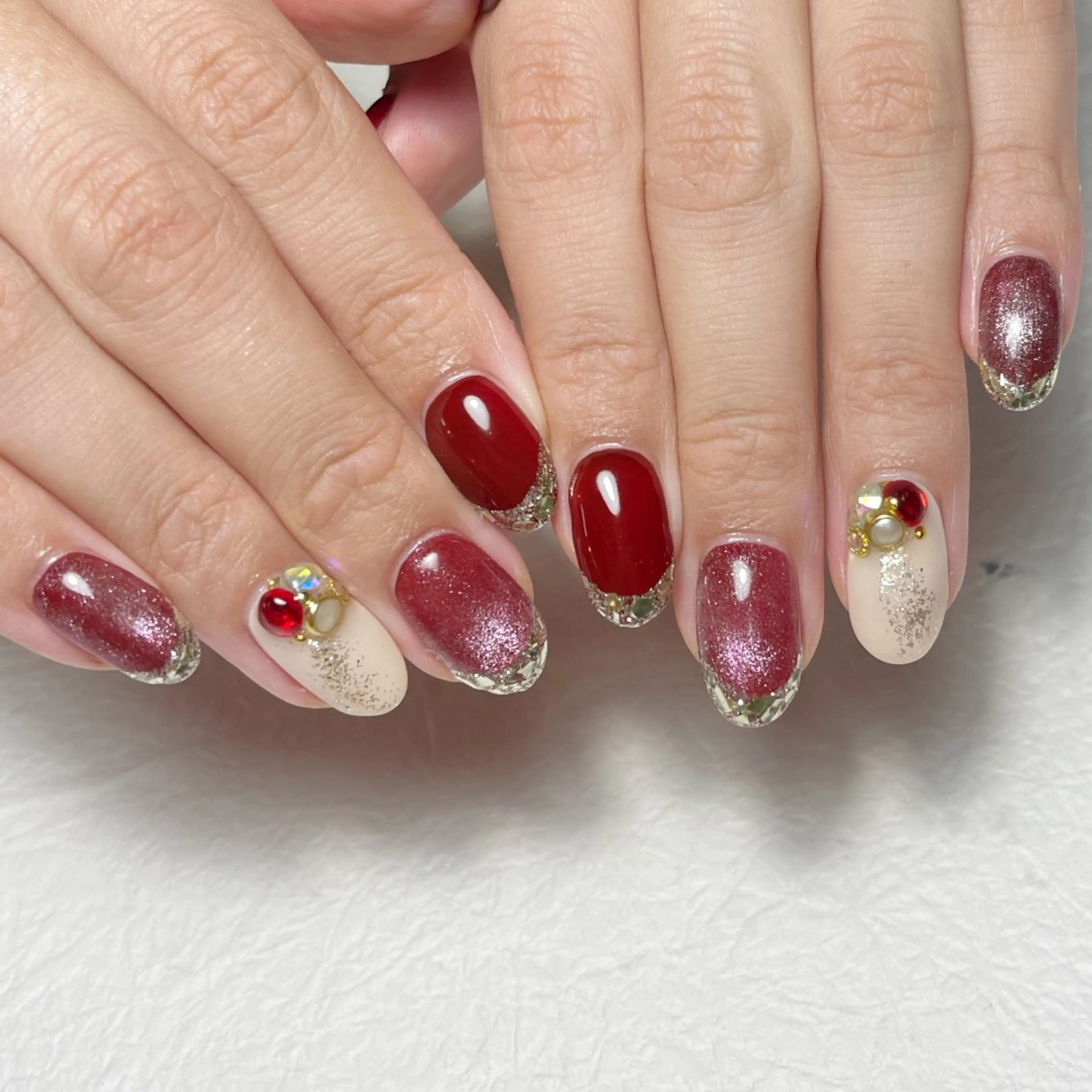 ネイル アートネイル ボルドー フットネイル フレンチネイル ジェルネイル ハンドネイル Y nail なんば堀江店のネイルデザイン