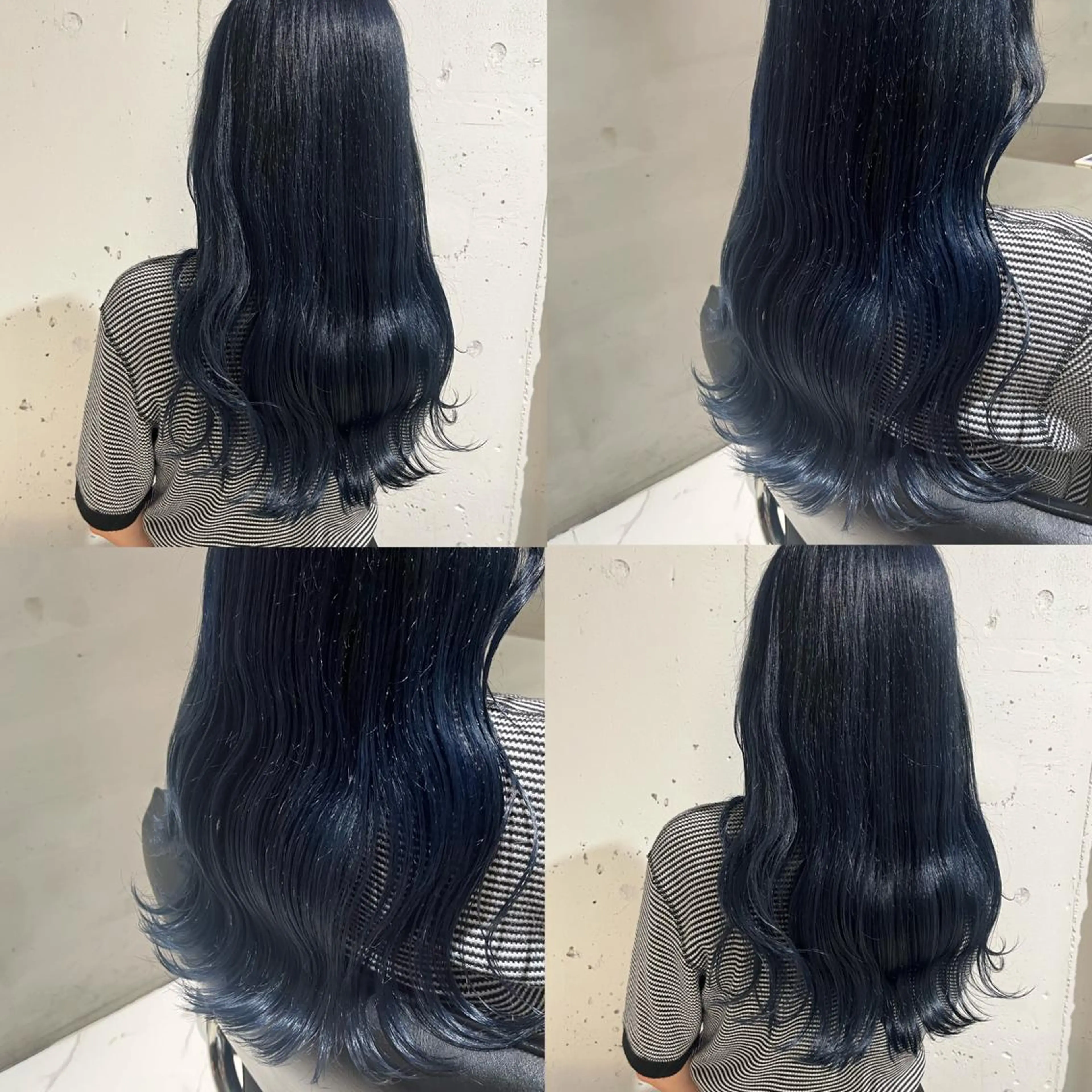 ロング カラー 黒髪 ブルーカラー ブルーブラック ブルーラベンダー ブルージュ カット ヘアカラー トリートメント ヘッドスパ ヘアセット カジュアルを女っぽく 𝗮𝘆𝗮𝗰𝗼のヘアスタイル