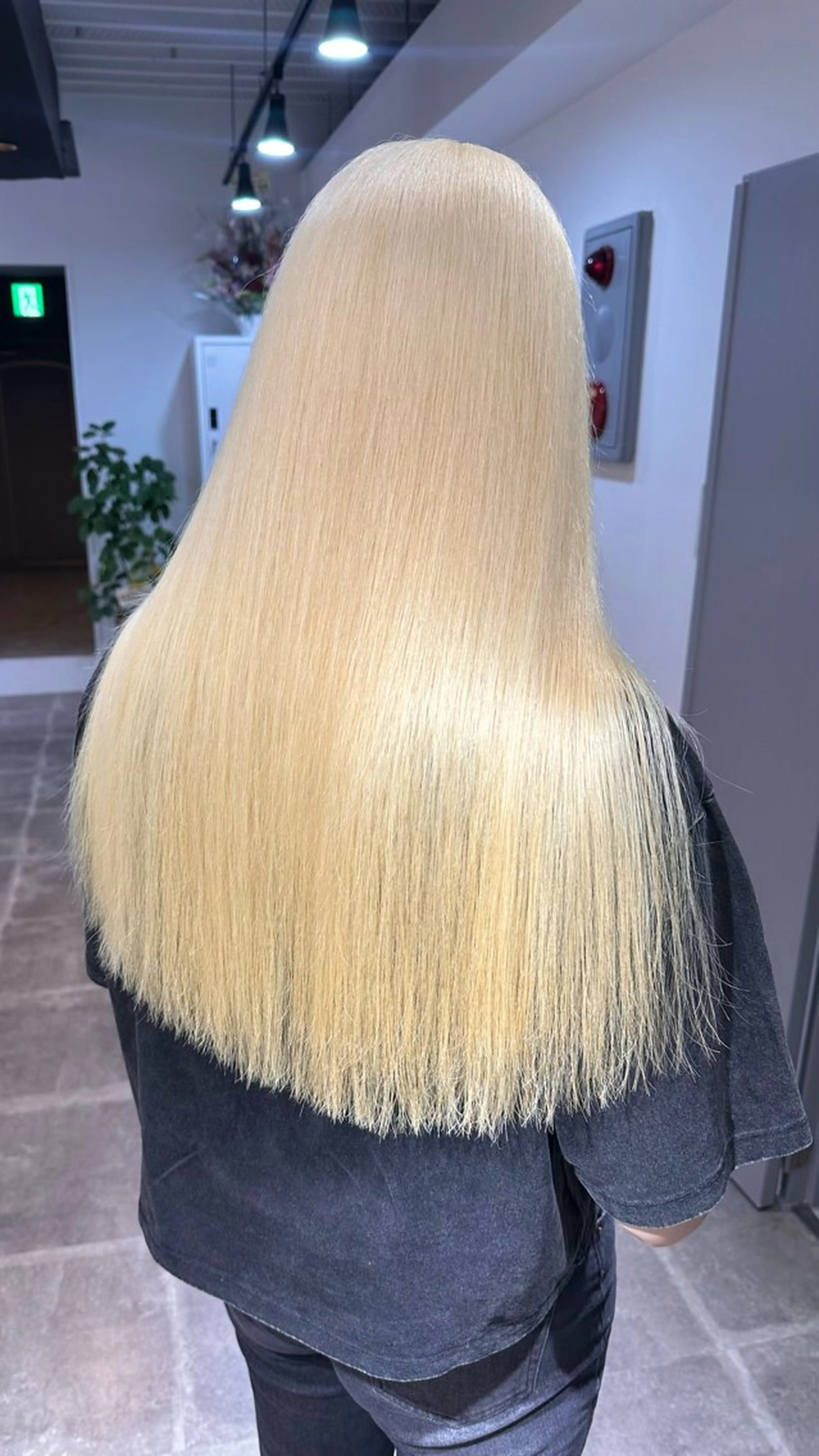 ロング カラー ブロンド ハイトーンカラー ホワイトブロンド ロング ハイトーン/ 縮毛矯正のヘアスタイル