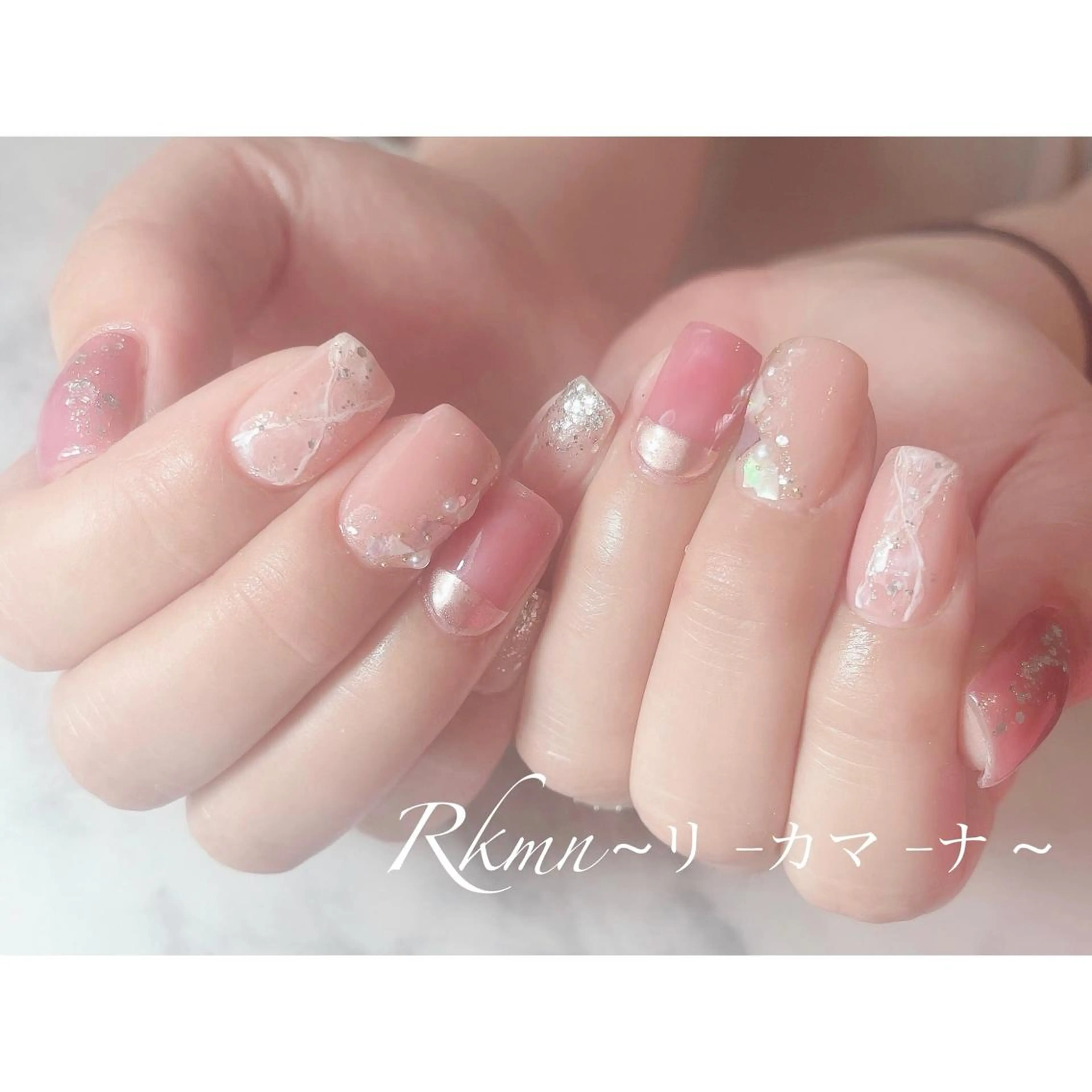 ネイル アートネイル ラメ(グリッター) 大理石ネイル(マーブル) ミラーネイル 春ネイル ハンドネイル フットネイル ハンドケア Rkmn ~リ-カマ-ナ~のネイルデザイン