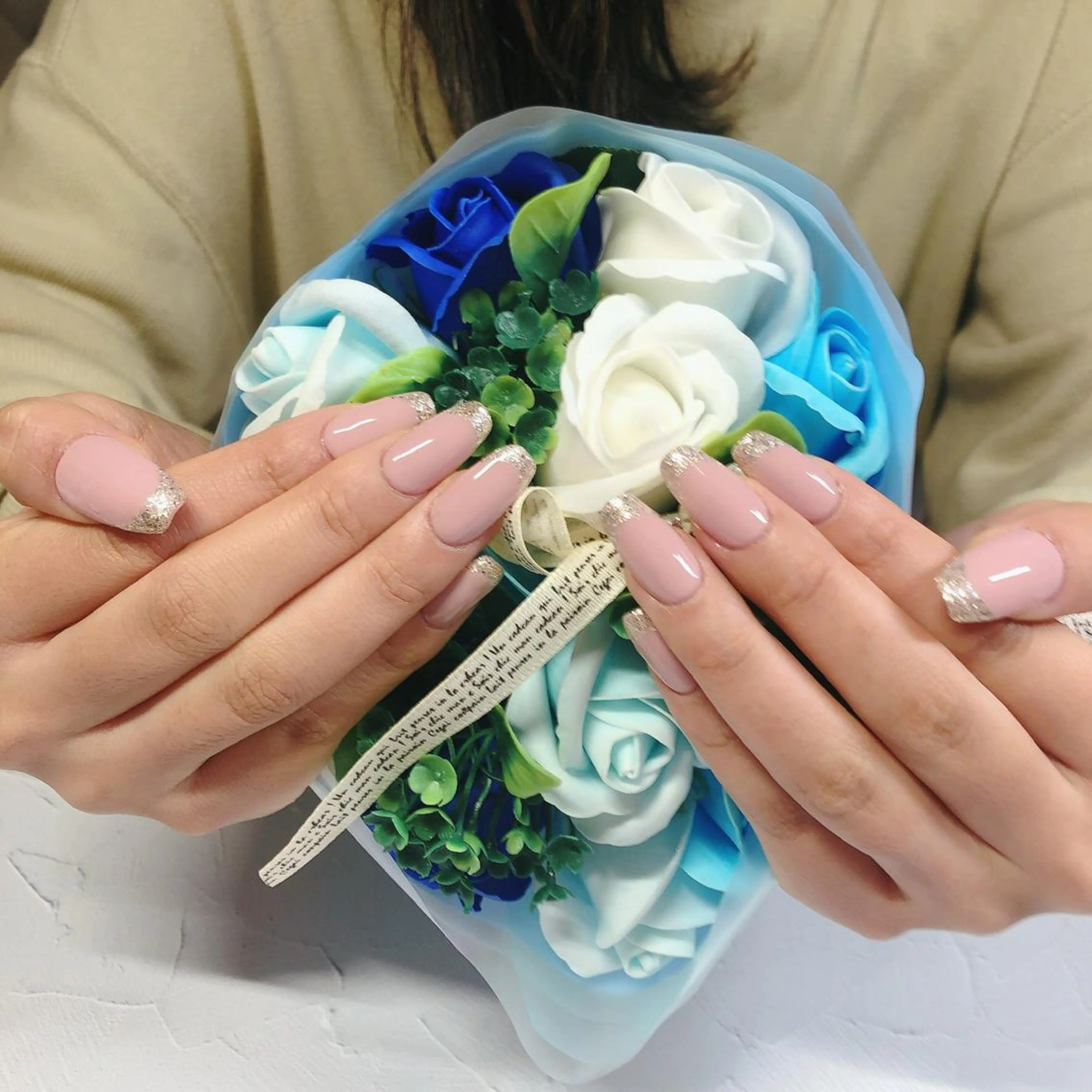 ネイル フレンチネイル ジェルネイル ラメ(グリッター) スカルプネイル 奥園 良恵のネイルデザイン