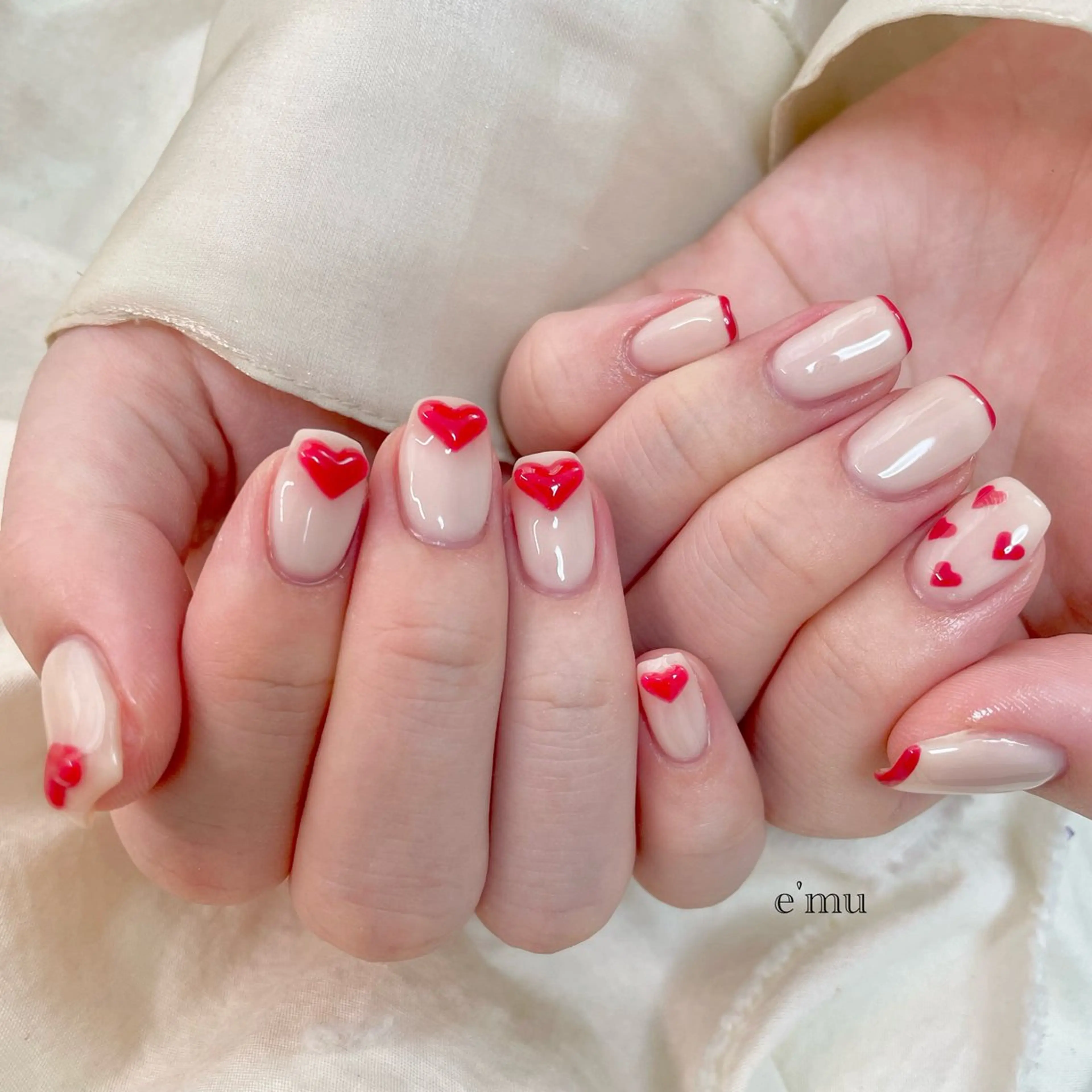 ネイル ハート ハンドネイル nail salon e'mu💐のネイルデザイン