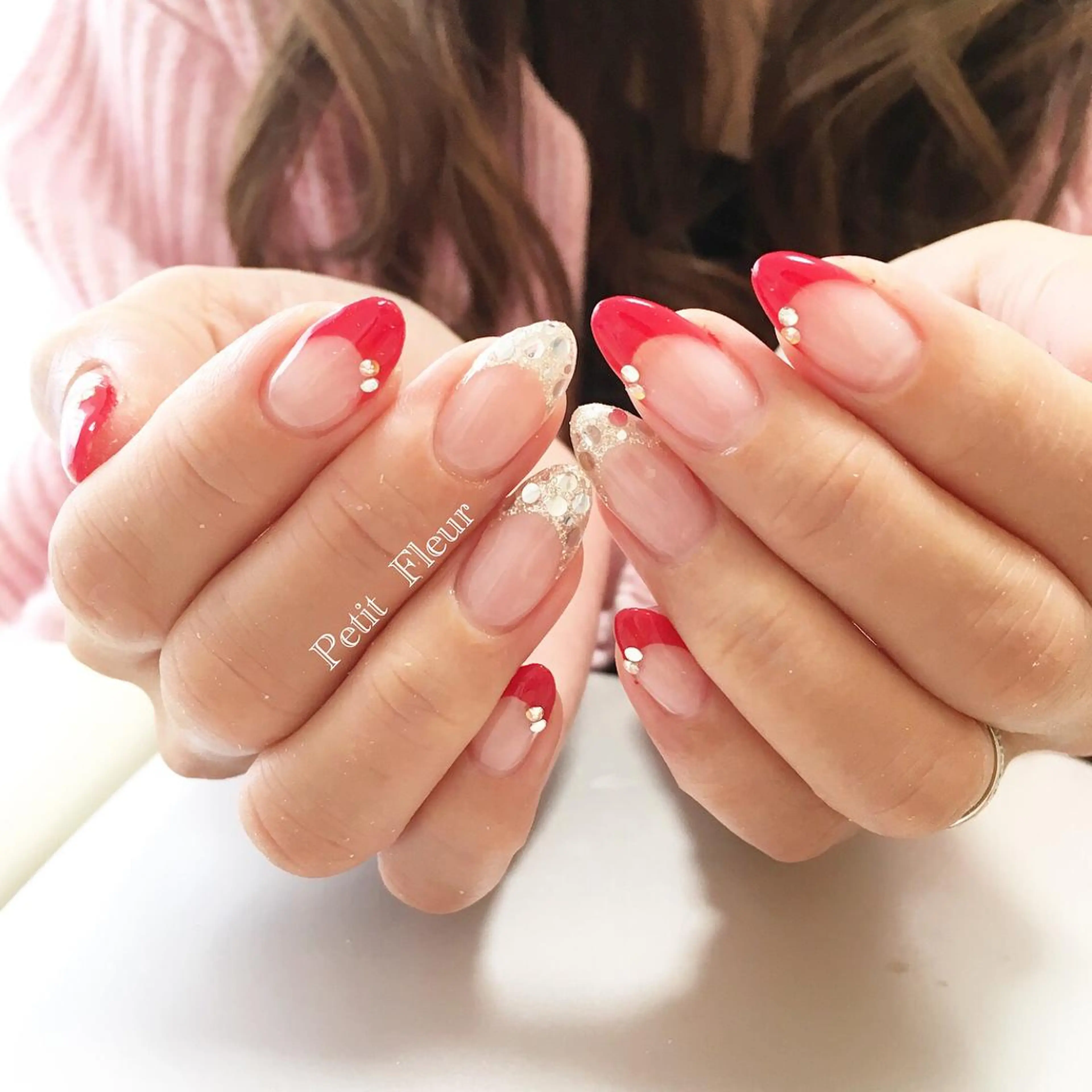 ネイル クリアネイル フレンチネイル ホログラムネイル キラキラネイル ラメ(グリッター) Petit Fleur所属・青柳 亜梨奈のマツエク・マツパデザイン