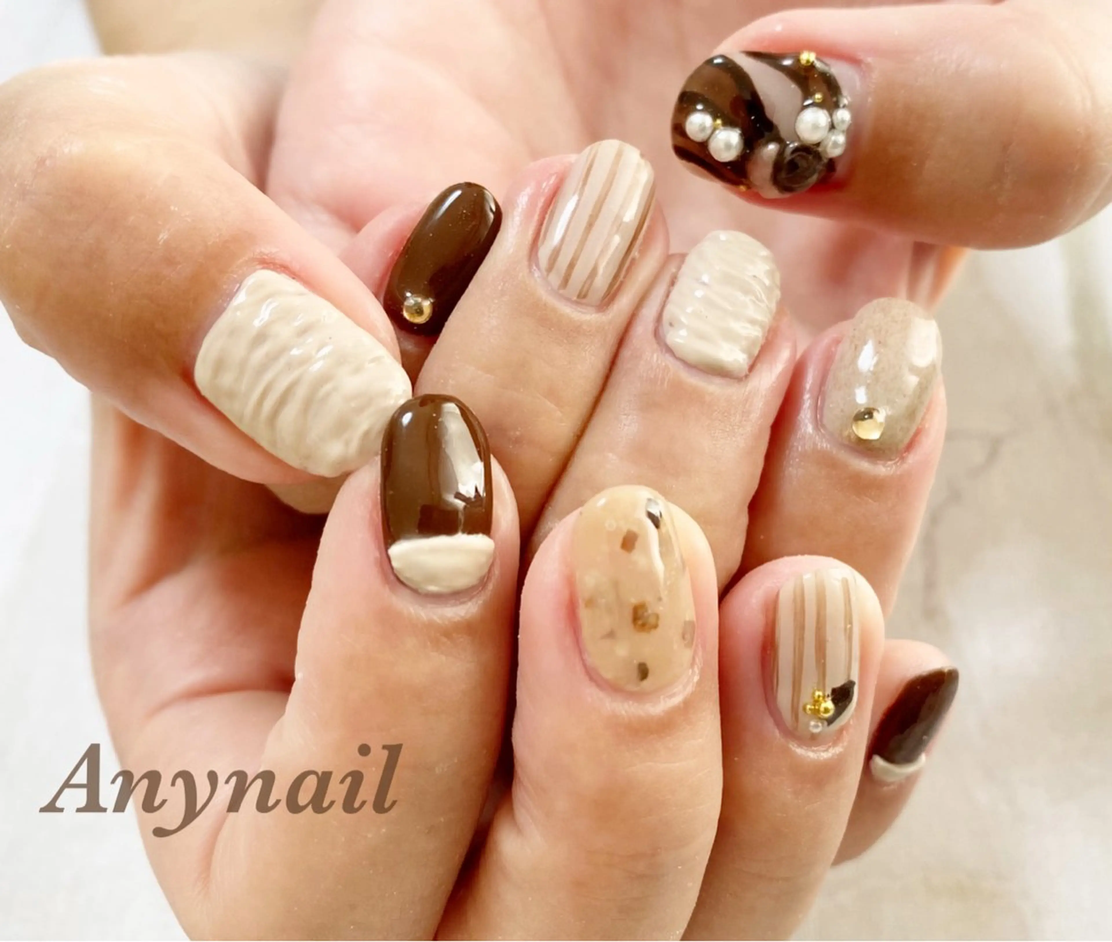 ネイル ブルー ブラウン 岩澤 恵子のネイルデザイン