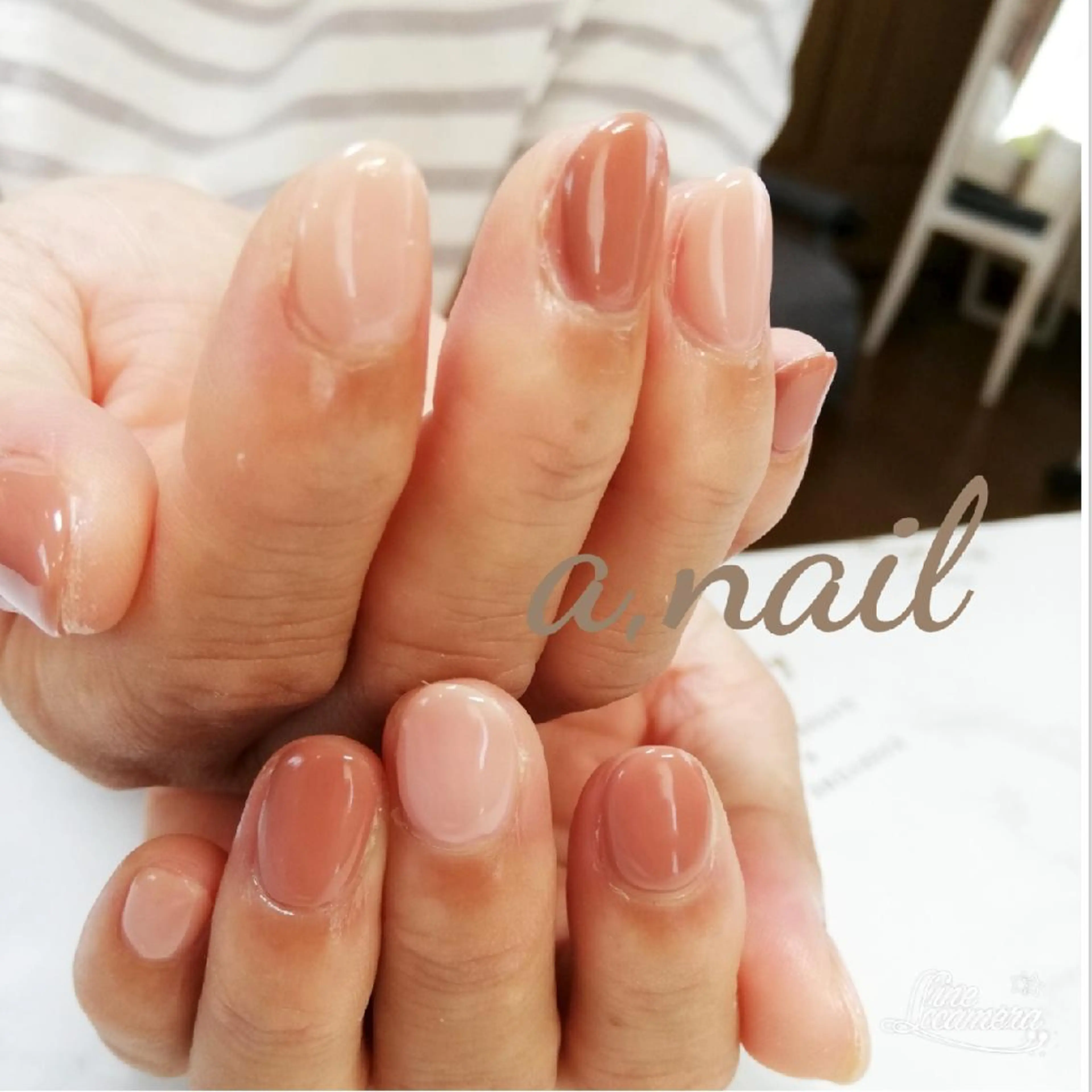 ネイル ブラウン ワンカラーネイル ピンク ハンドネイル ネイルサロン エーネイルのネイルデザイン