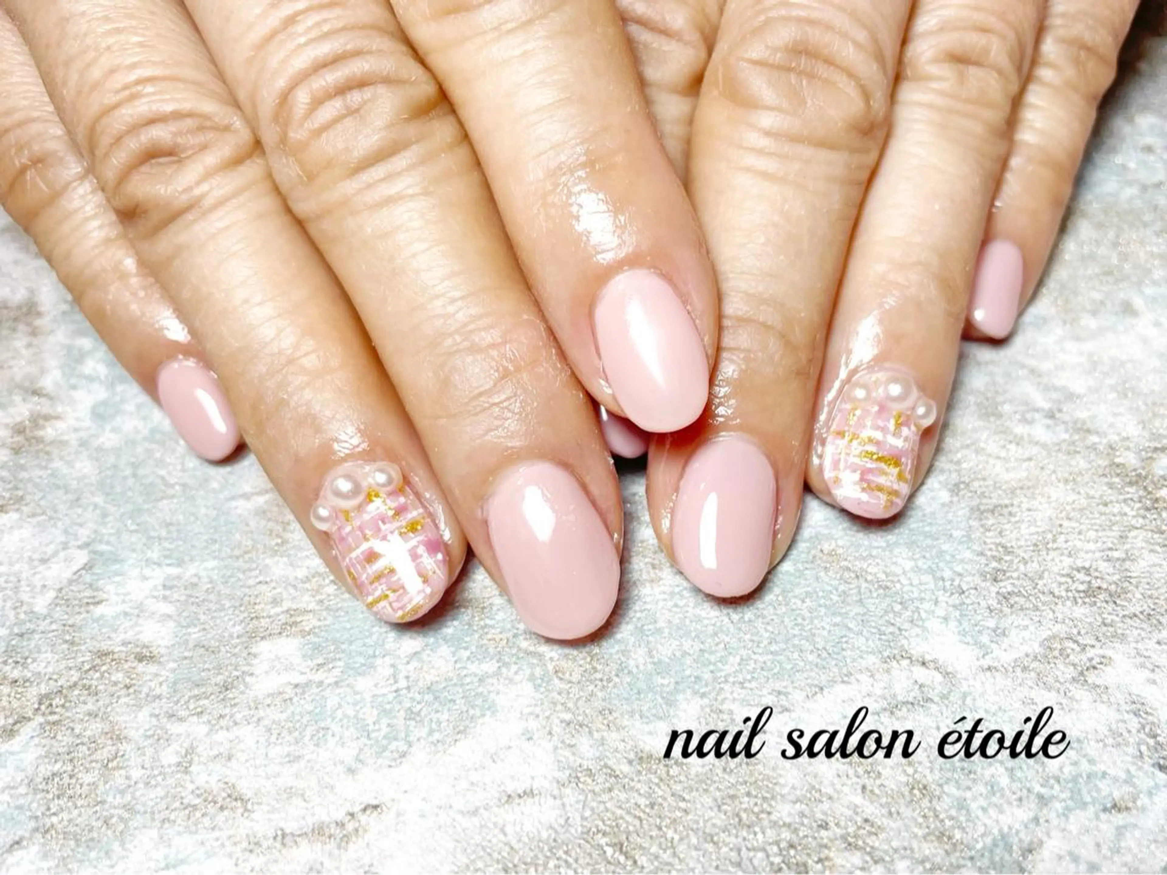 ネイル アートネイル ジェルネイル オフィスネイル ピンク ツイードネイル ハンドネイル nail salon étoileのネイルデザイン