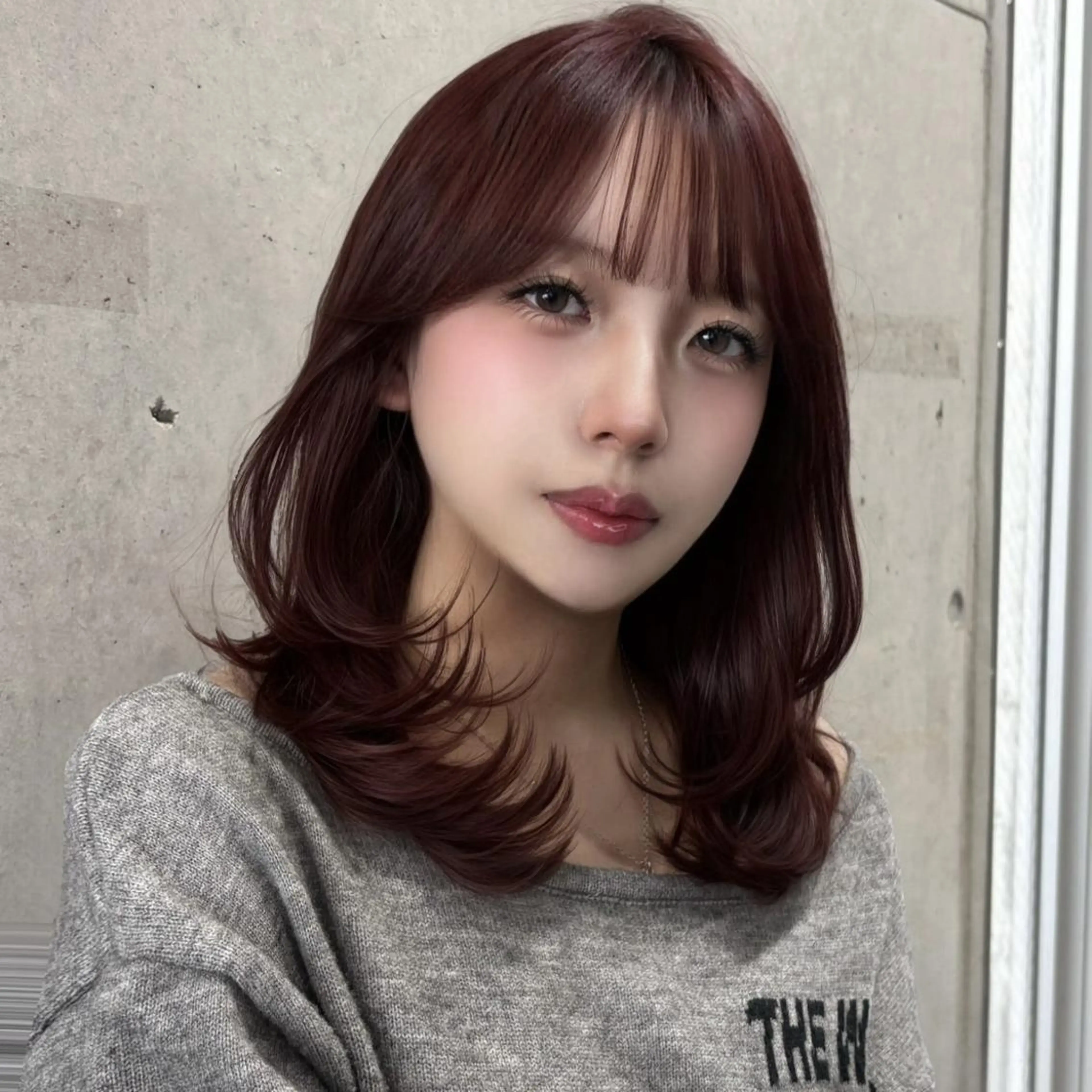 カラー ミディアム ブリーチ ボルドーカラー ダブルカラー ブリーチなしカラー ヘアカラー 韓国ヘア💖Wカラー 💖透明感カラー💖のヘアスタイル