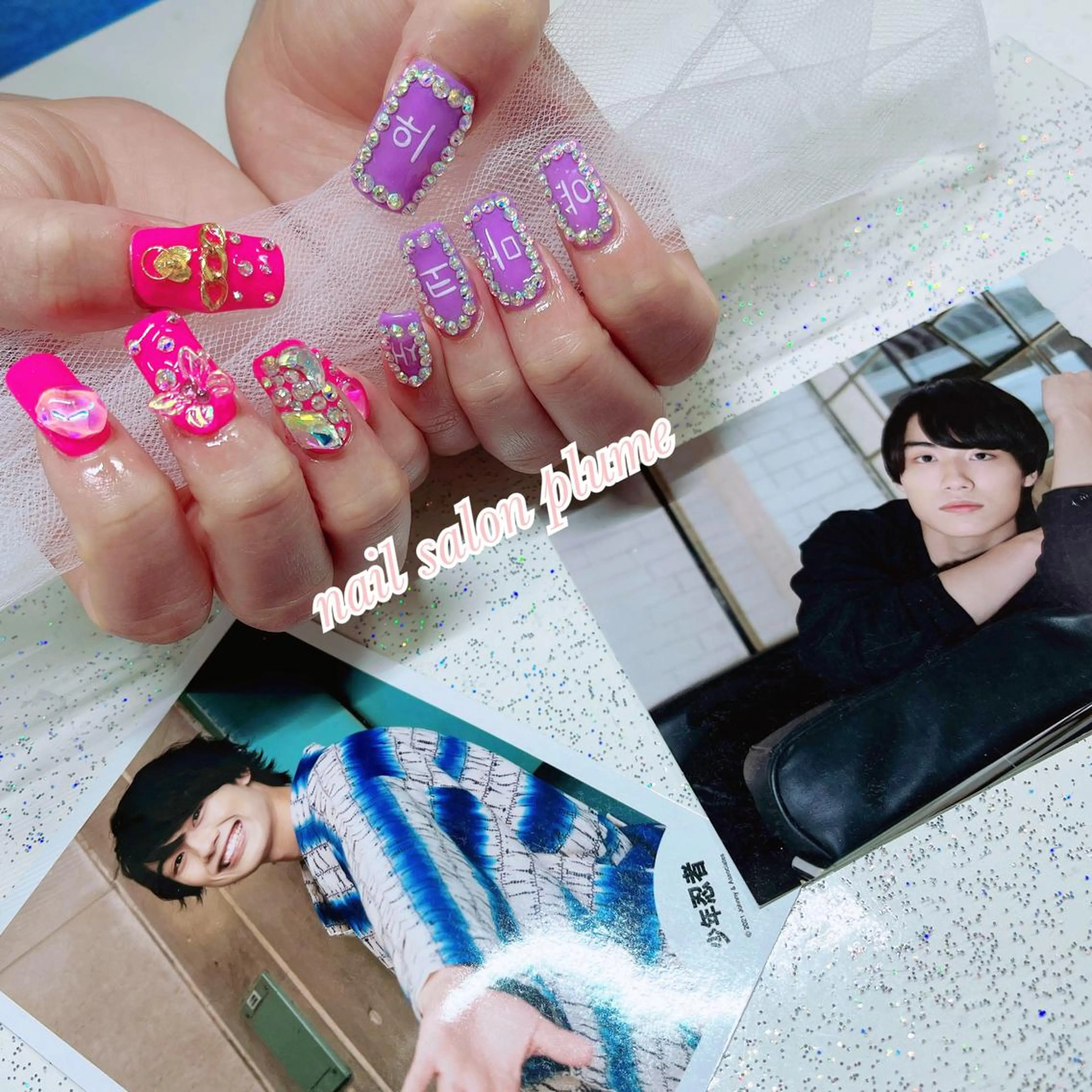 ネイル アートネイル ガーリー ハート キラキラネイル 韓国ネイル ハンドネイル plume nail ☆韓国ネイルのネイルデザイン