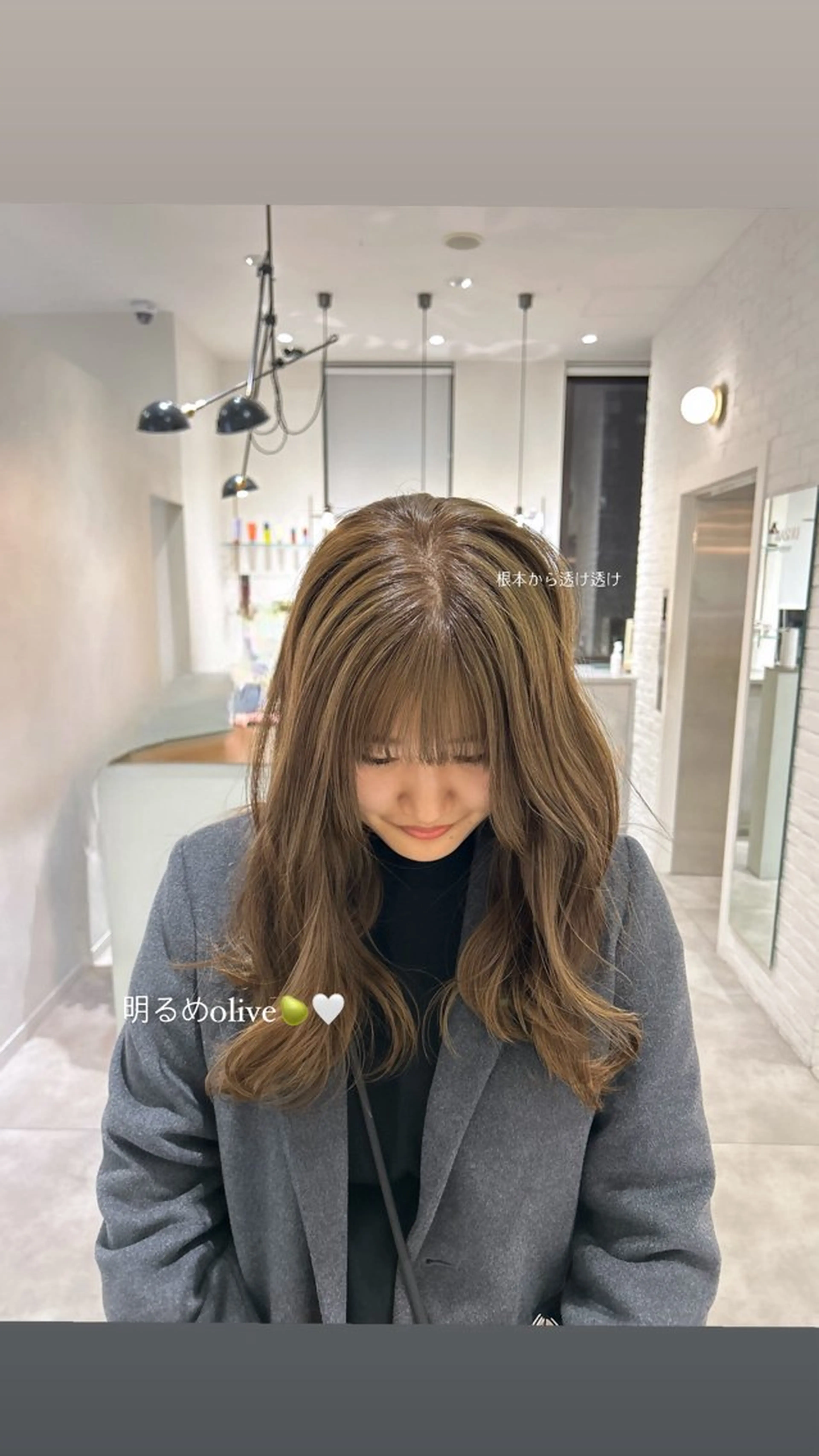 セミロング カラー ブリーチ ブリーチなしカラー ヘアカラー オリーブベージュ/ ブリーチなし透明感のヘアスタイル