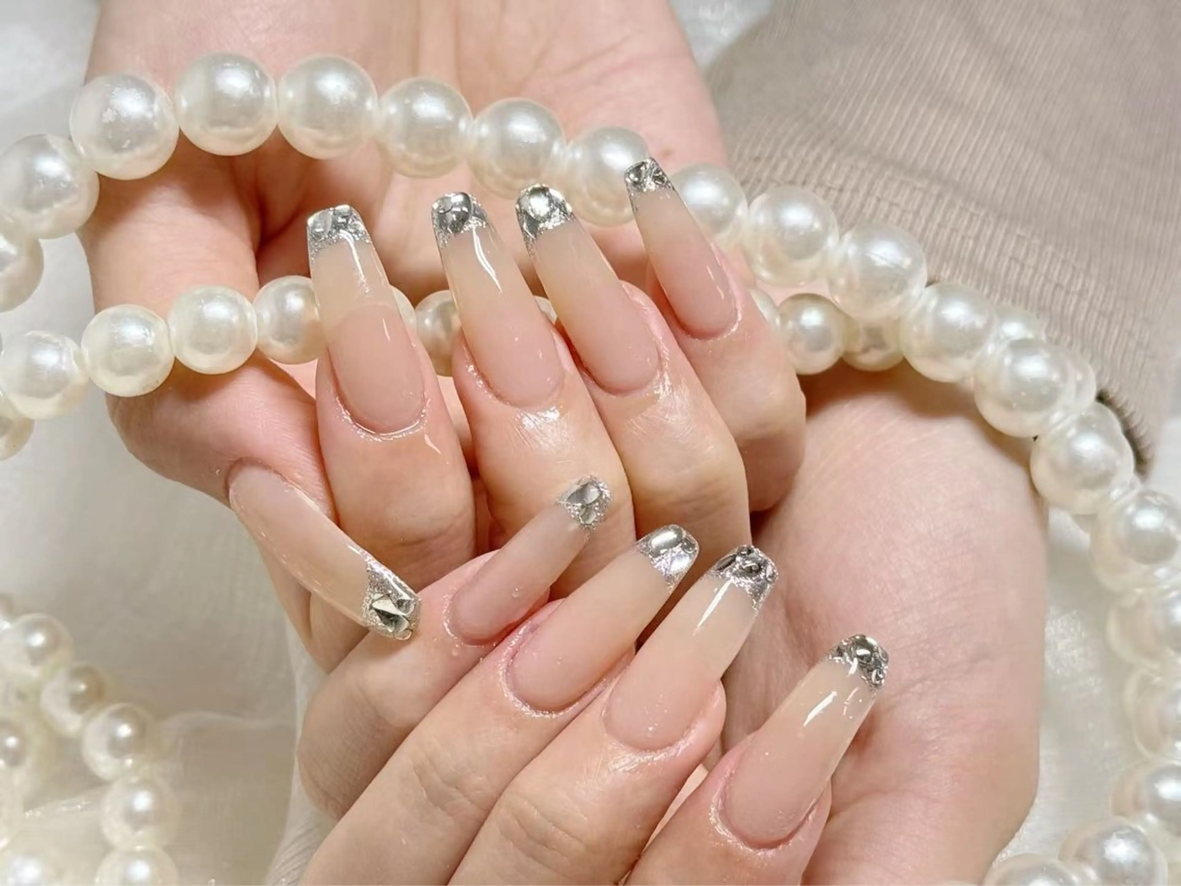 ネイル アートネイル クリアネイル 成人式 長さ出し フラッシュネイル ハンドネイル かすみ ✨のネイルデザイン