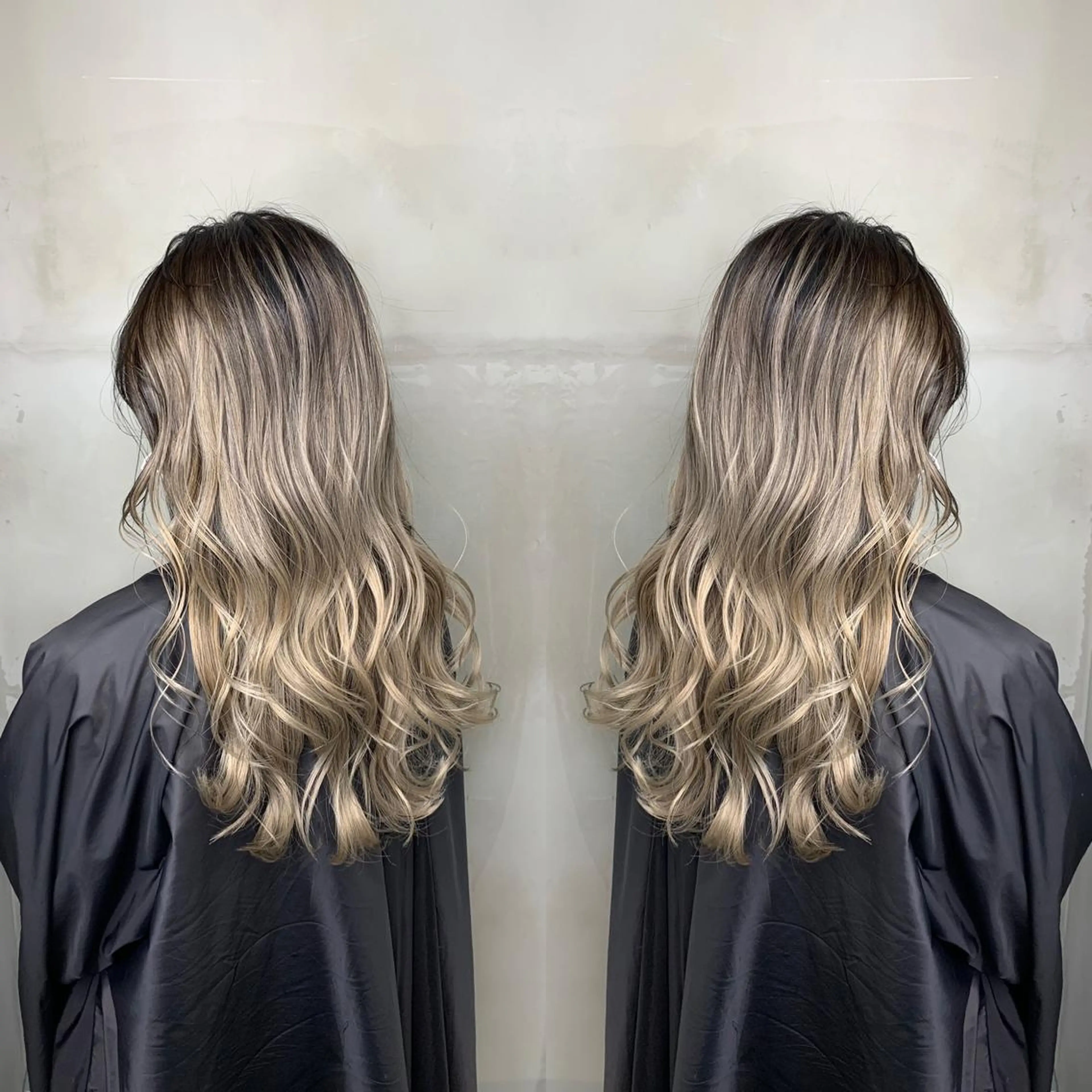 ロング カラー バレイヤージュ ベージュカラー ブリーチ ブロンド ケアブリーチ レイヤーカット/ 艶カラー/RYOMAのヘアスタイル