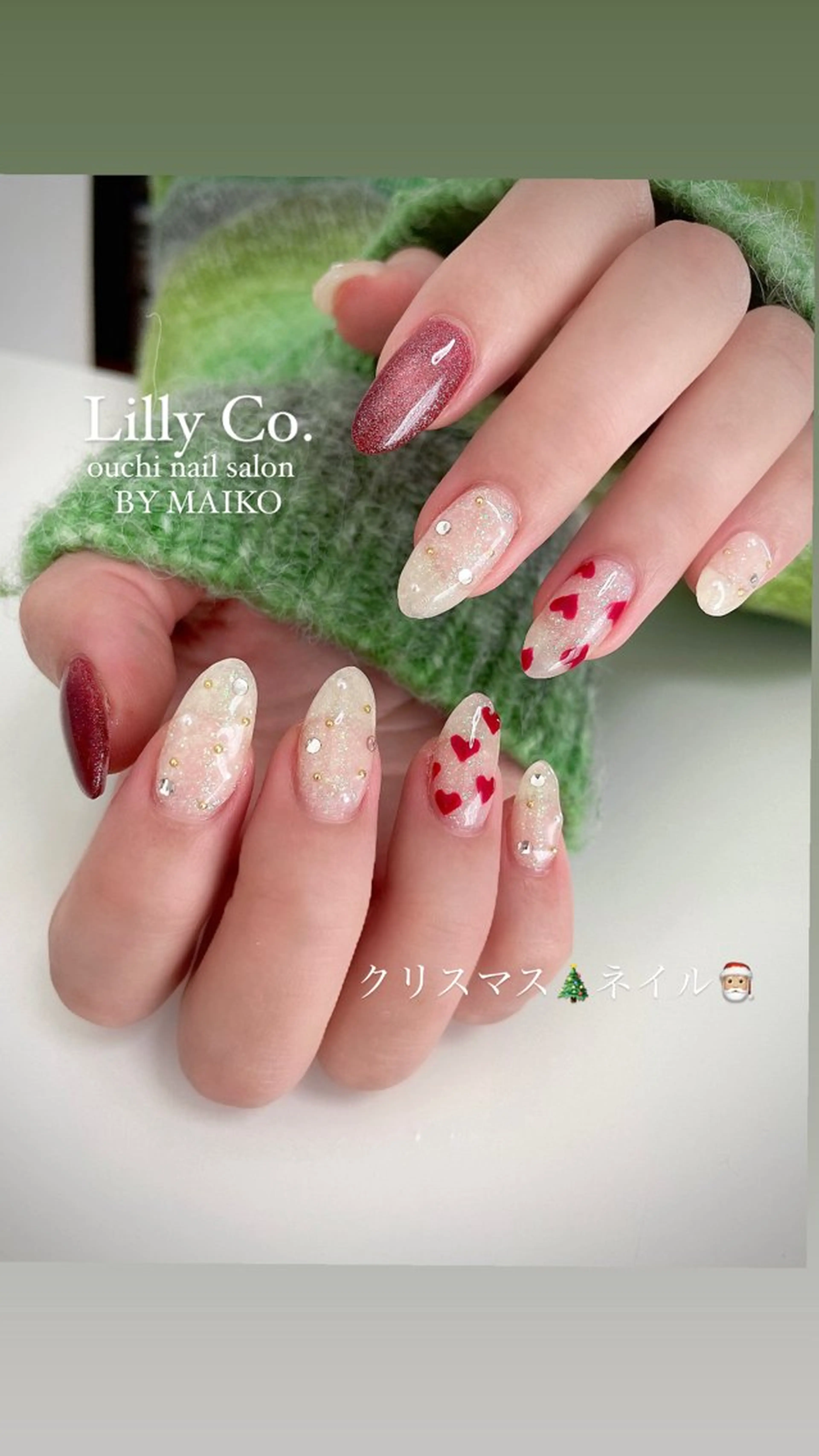 ネイル 冬ネイル クリスマス ハンドネイル ハンドケア Lilly Co.のネイルデザイン