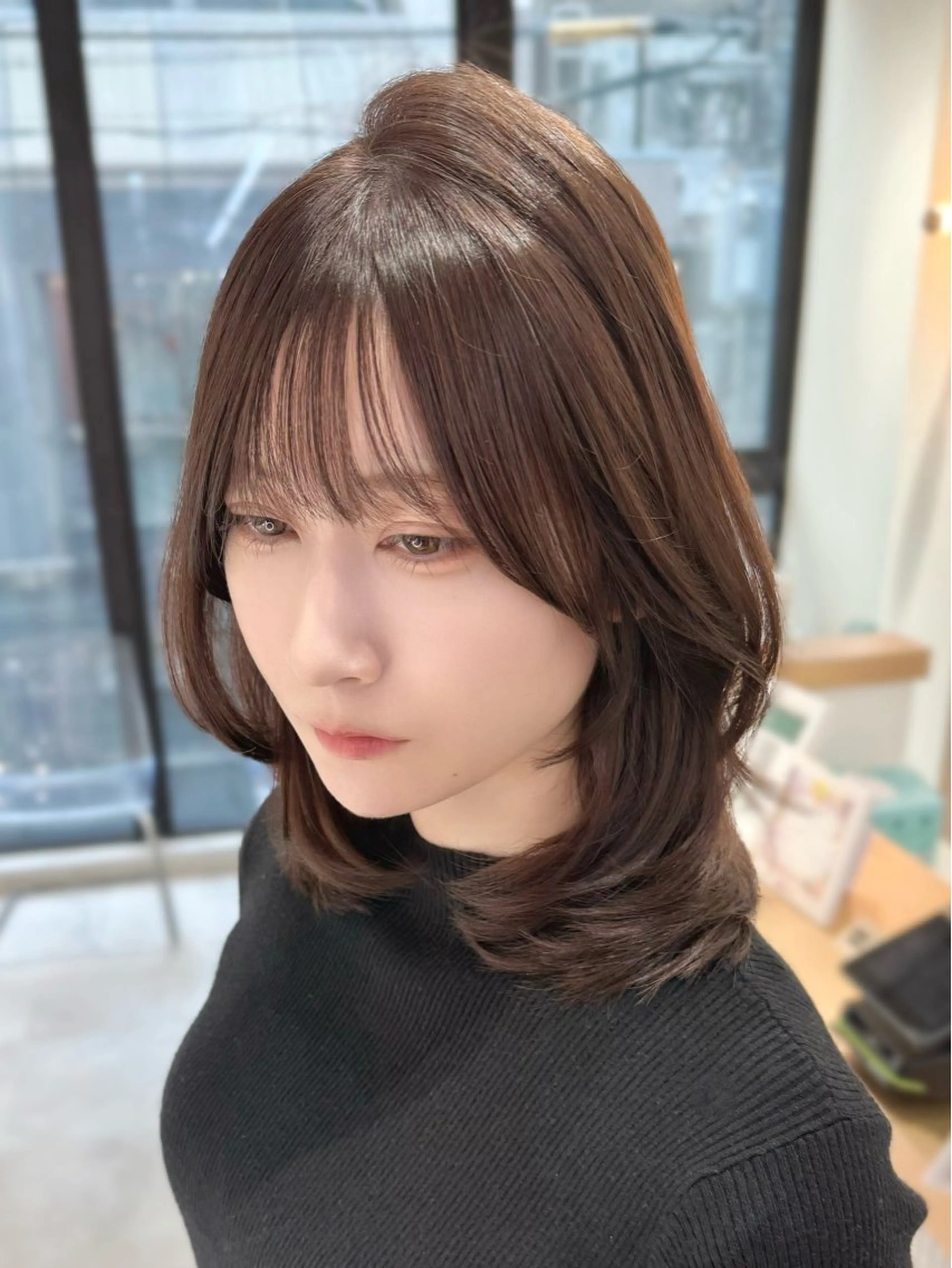 ミディアム ミディアムレイヤー 韓国風ヘア レイヤーカット 難波/レイヤーカット zina【辻優也】のヘアスタイル