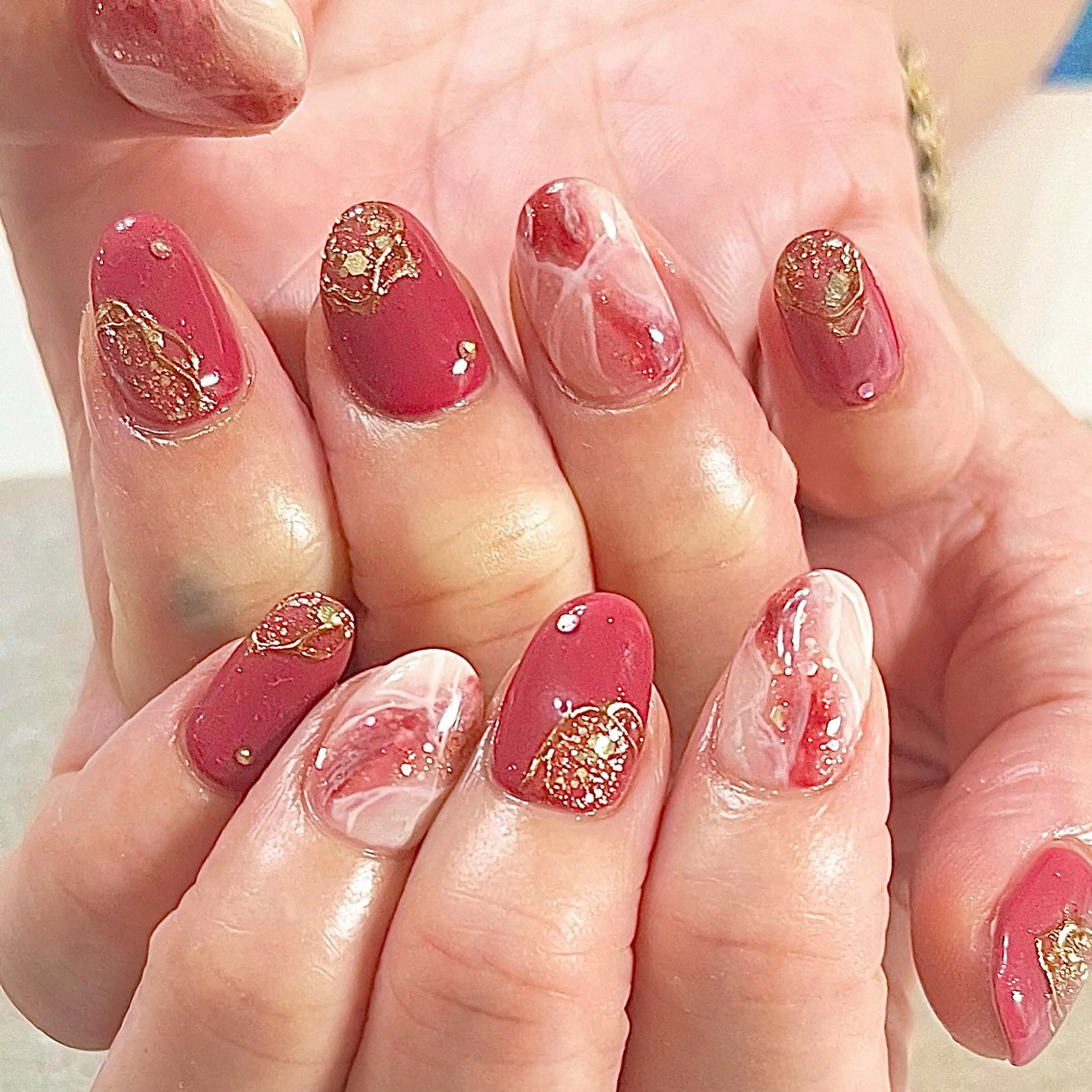 ネイル グラデーション 大理石ネイル(マーブル) ミラーネイル 持ち込み ニュアンスネイル ハンドネイル nailsalonMIR所属・ネイルサロン ミールのネイルデザイン