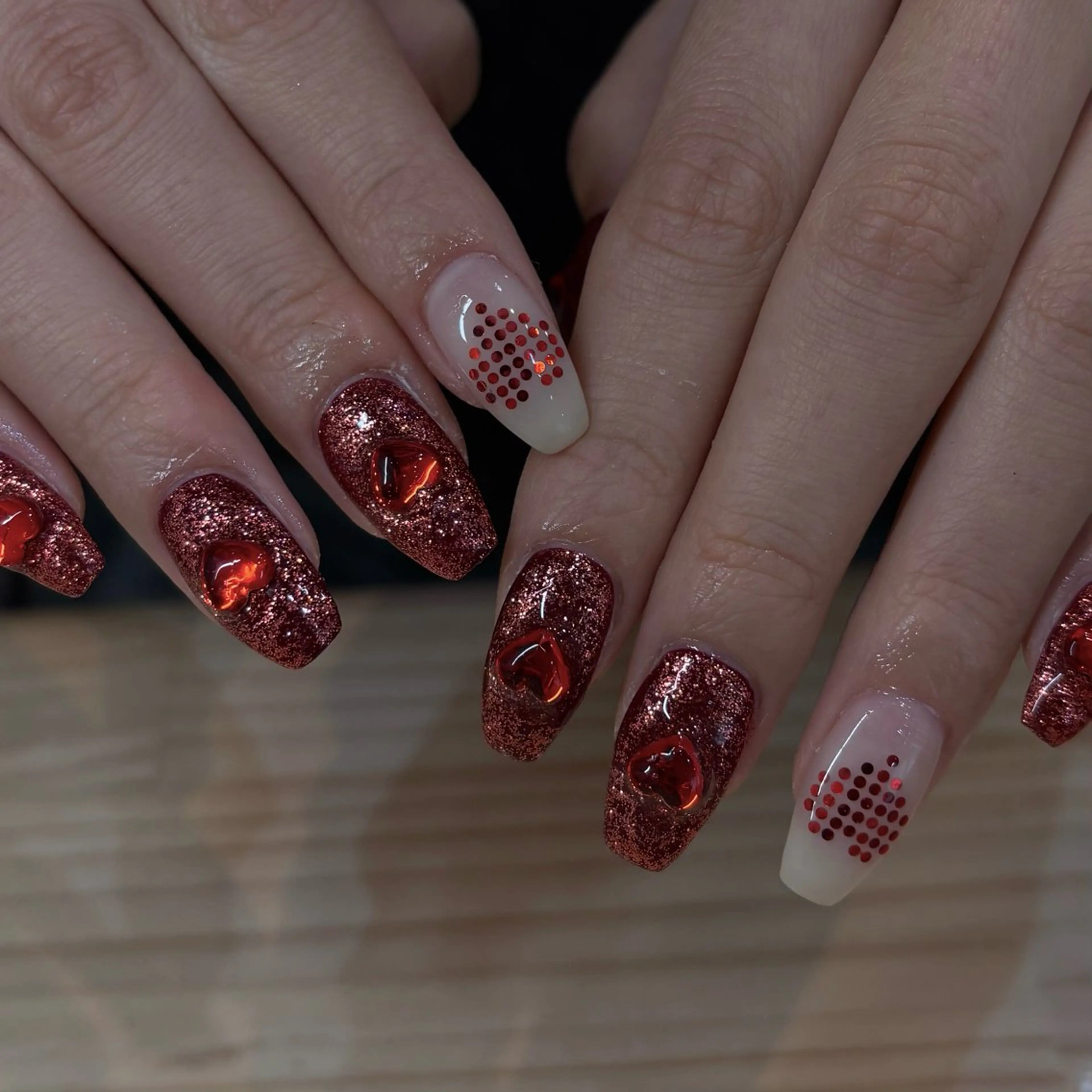 ネイル ジェルネイル ハート ラメ(グリッター) 持ち込み パラジェル ハンドネイル Bianca名駅店 安田のネイルデザイン