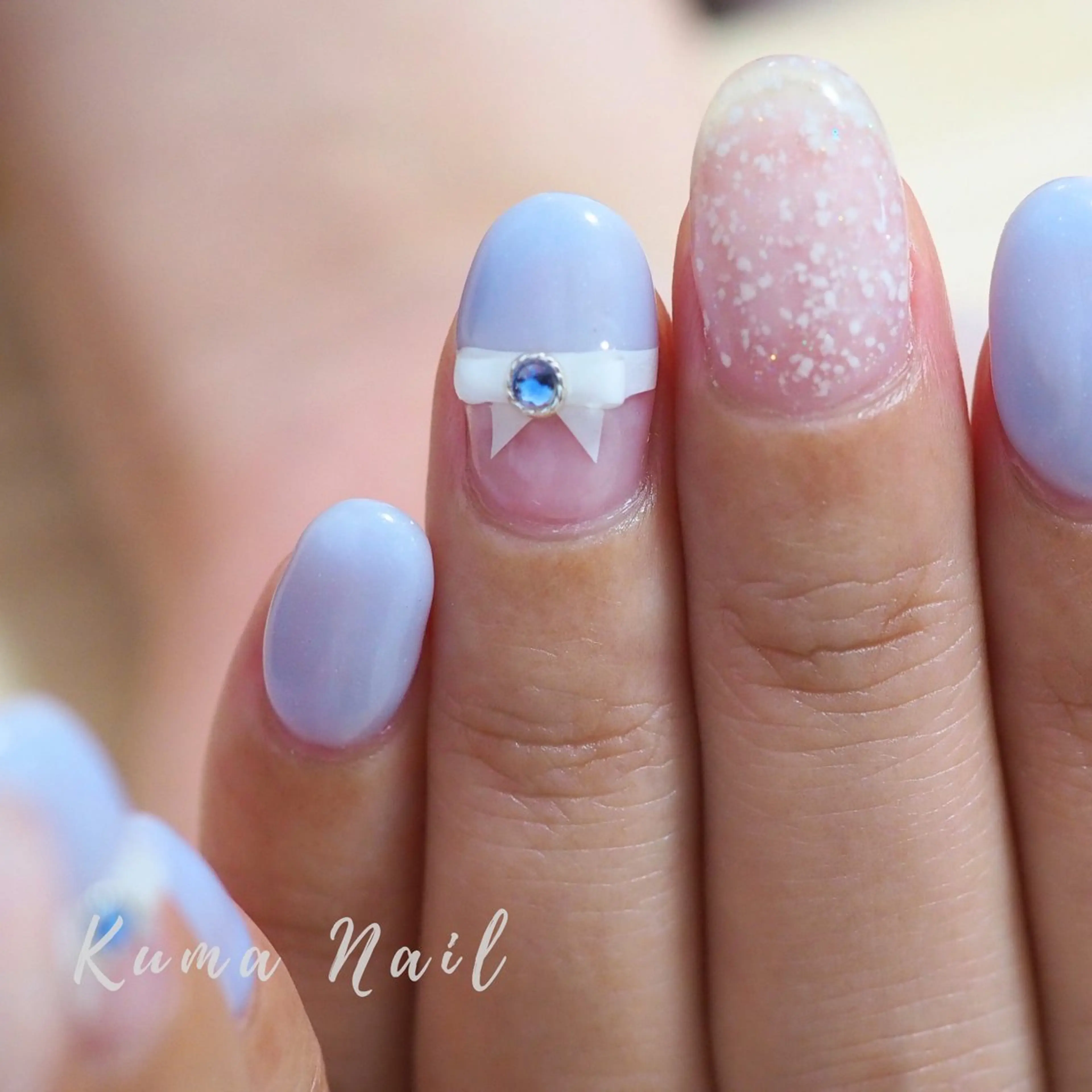 ネイル アートネイル リボン シンプルネイル ハンドネイル Private salon Kuma Nail.所属・藤が丘ネイル Kuma Nailのネイルデザイン