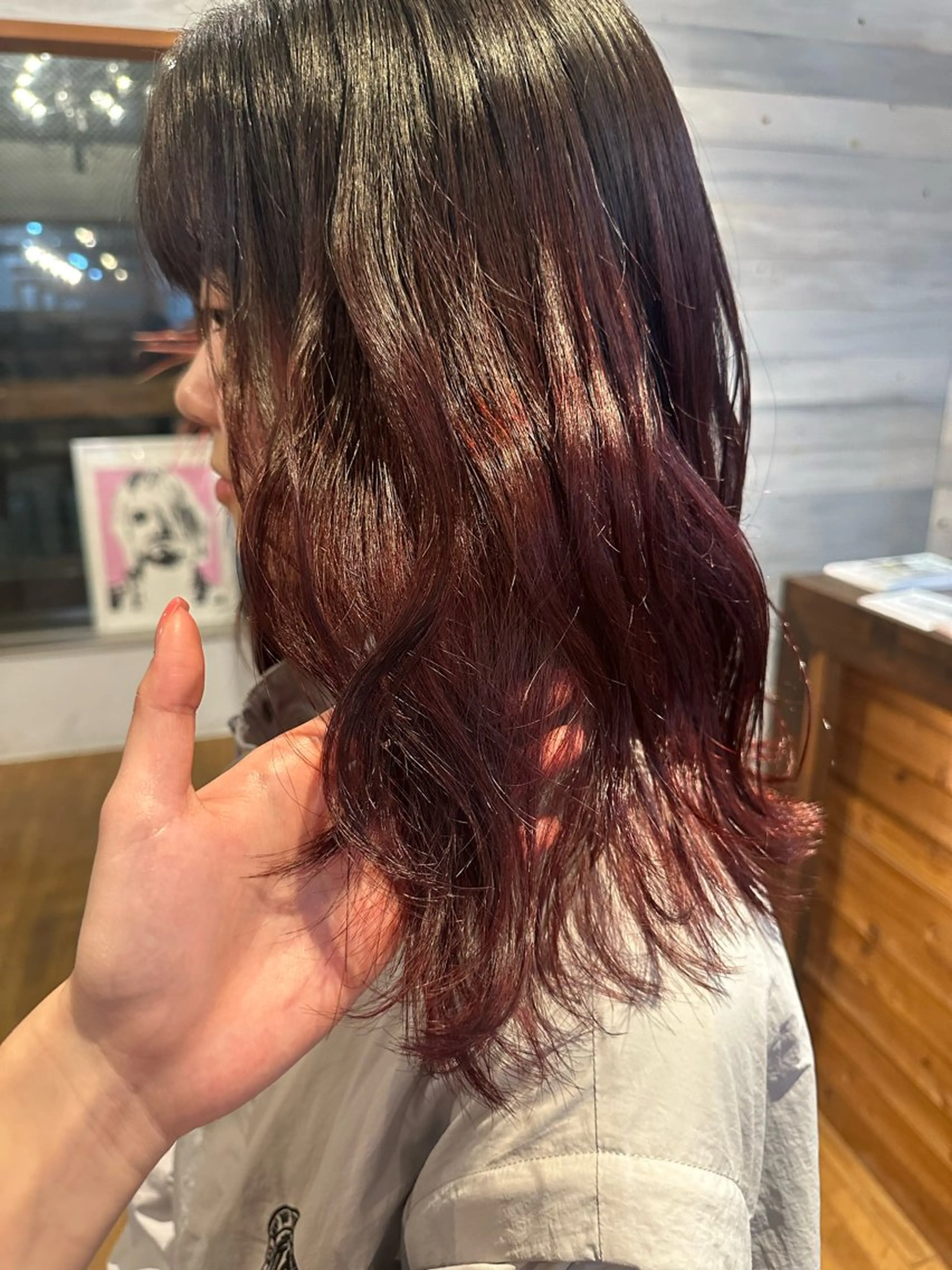 ミディアム カラー パーマ ブリーチ ブリーチなしカラー 青木未羽/ベージュ /透明感カラー/松本のヘアスタイル