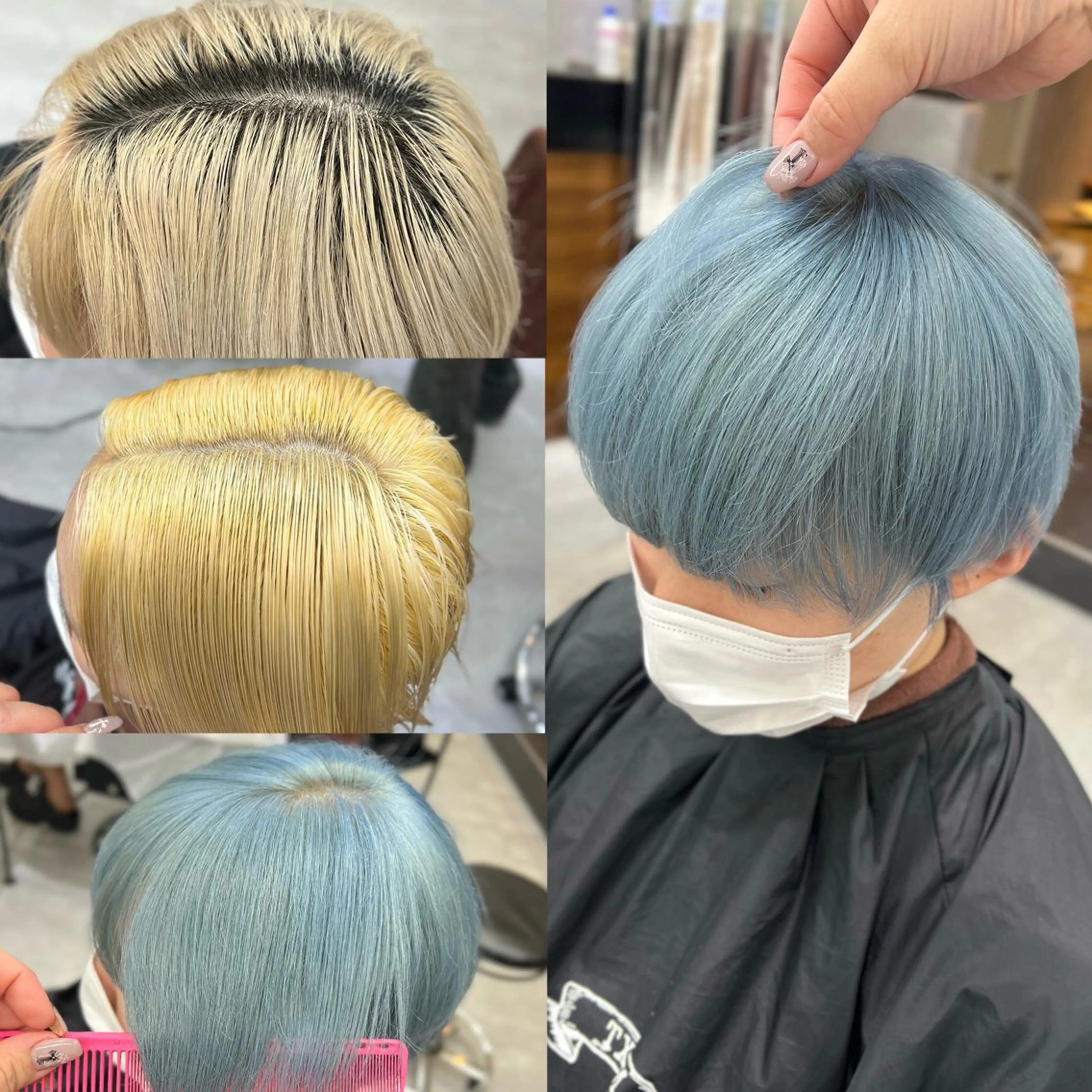 ショート カラー シールエクステ ブリーチ ブルーカラー 透明感カラー デザインカラー いろあそび所属・八王子早朝🉐カット モデル募集🉐のヘアスタイル