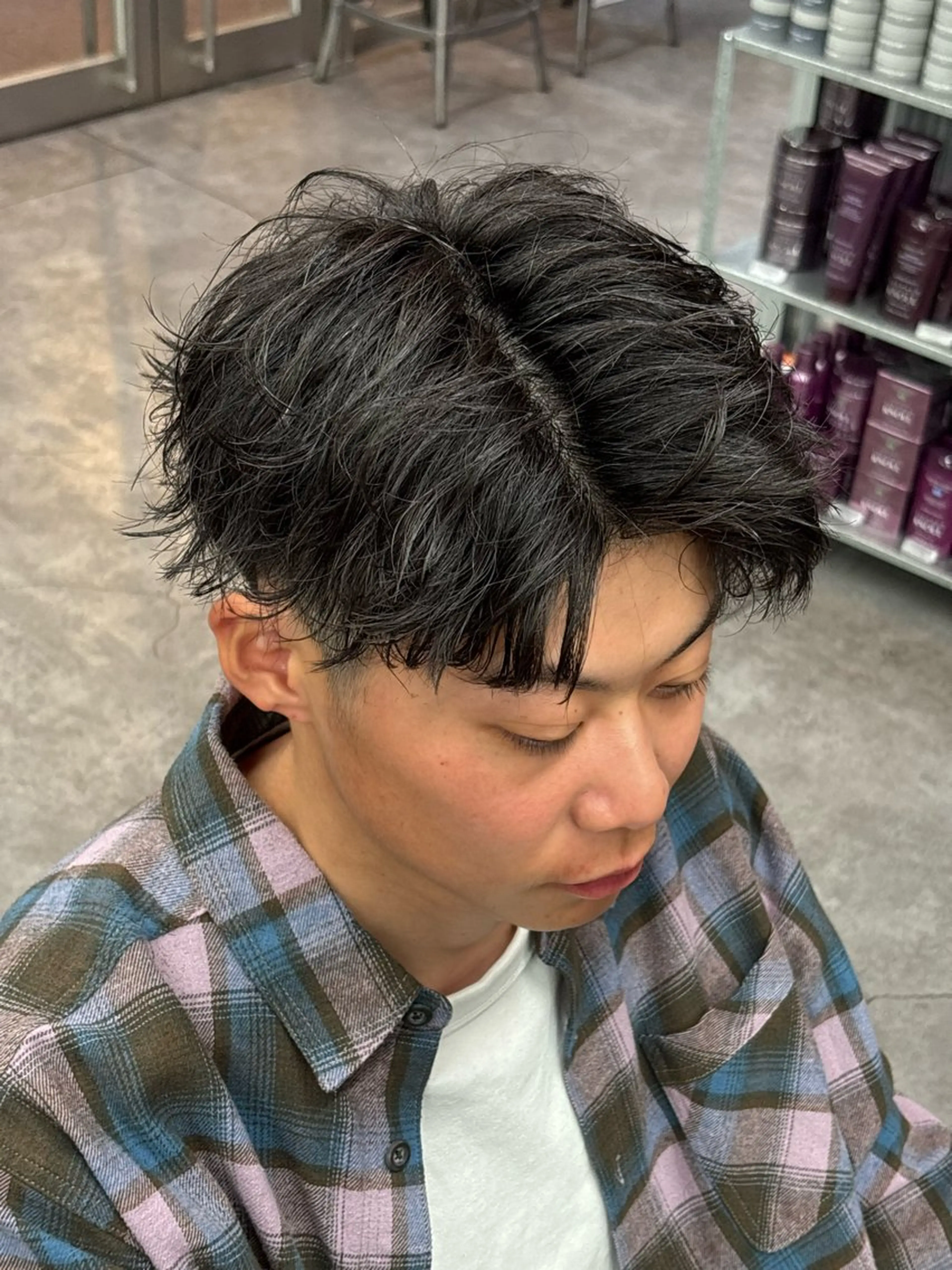 ショート カラー パーマ メンズ ヘアセット メンズパーマ特化 🔥韓国ヘア職人🔥のヘアスタイル