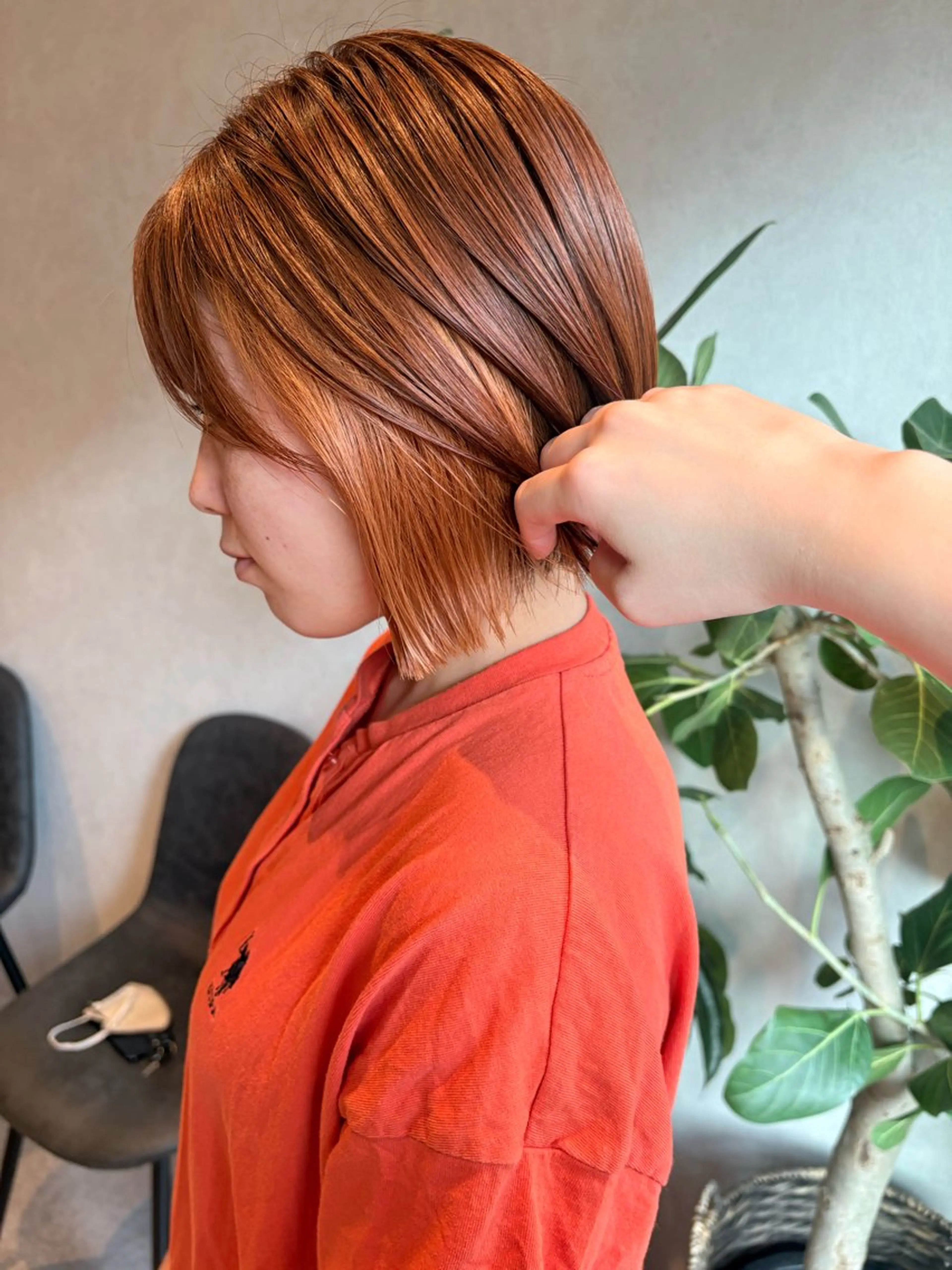 ショート 切りっぱなしボブ オレンジブラウン ボブ 外ハネヘア カット ヘアカラー トリートメント 【ボブ/個室サロン】 癒し空間mimuraのヘアスタイル