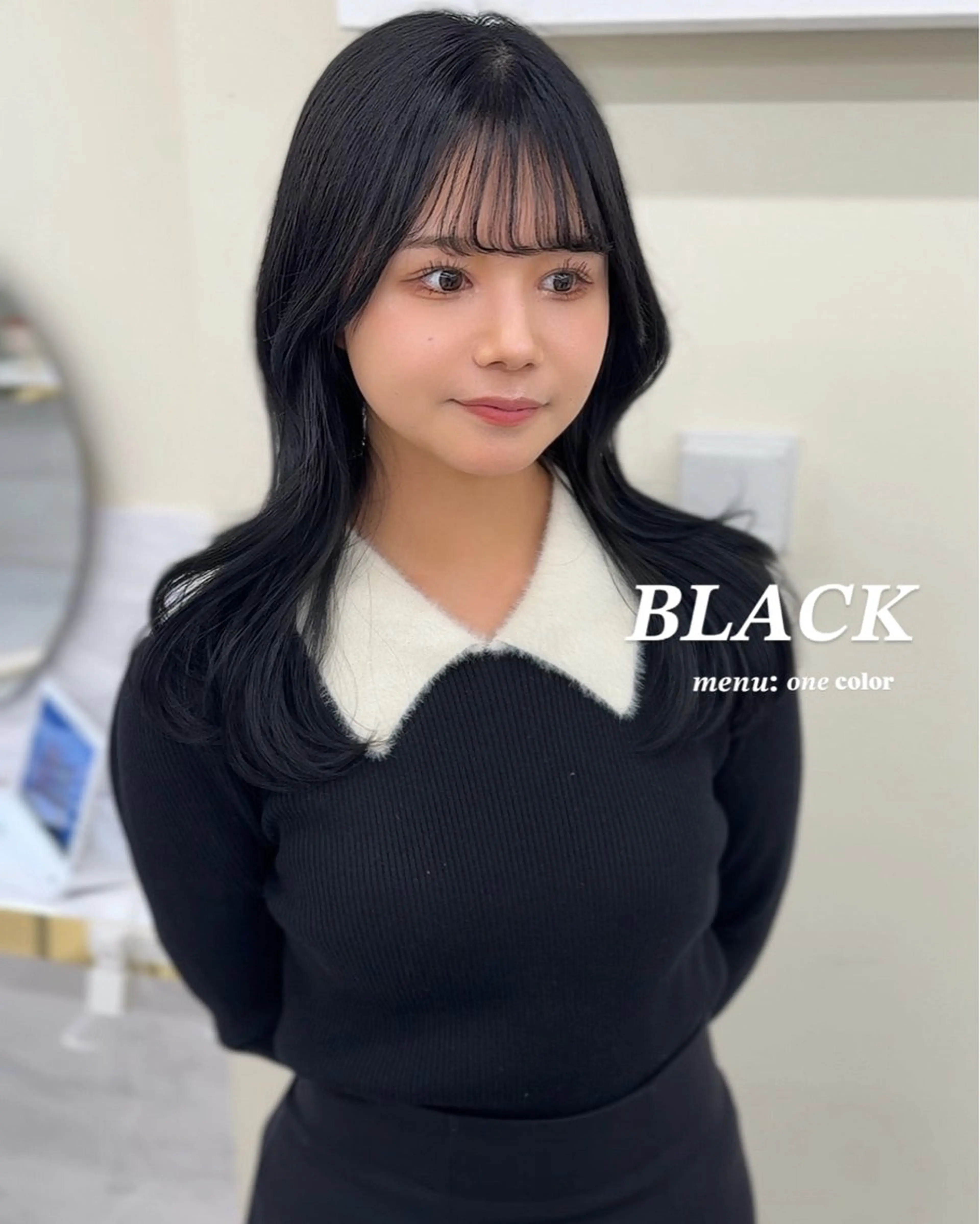 セミロング カラー 黒髪 ヘアカラー ワンホン×髪質改善 つのーか🩶‪🫧のヘアスタイル