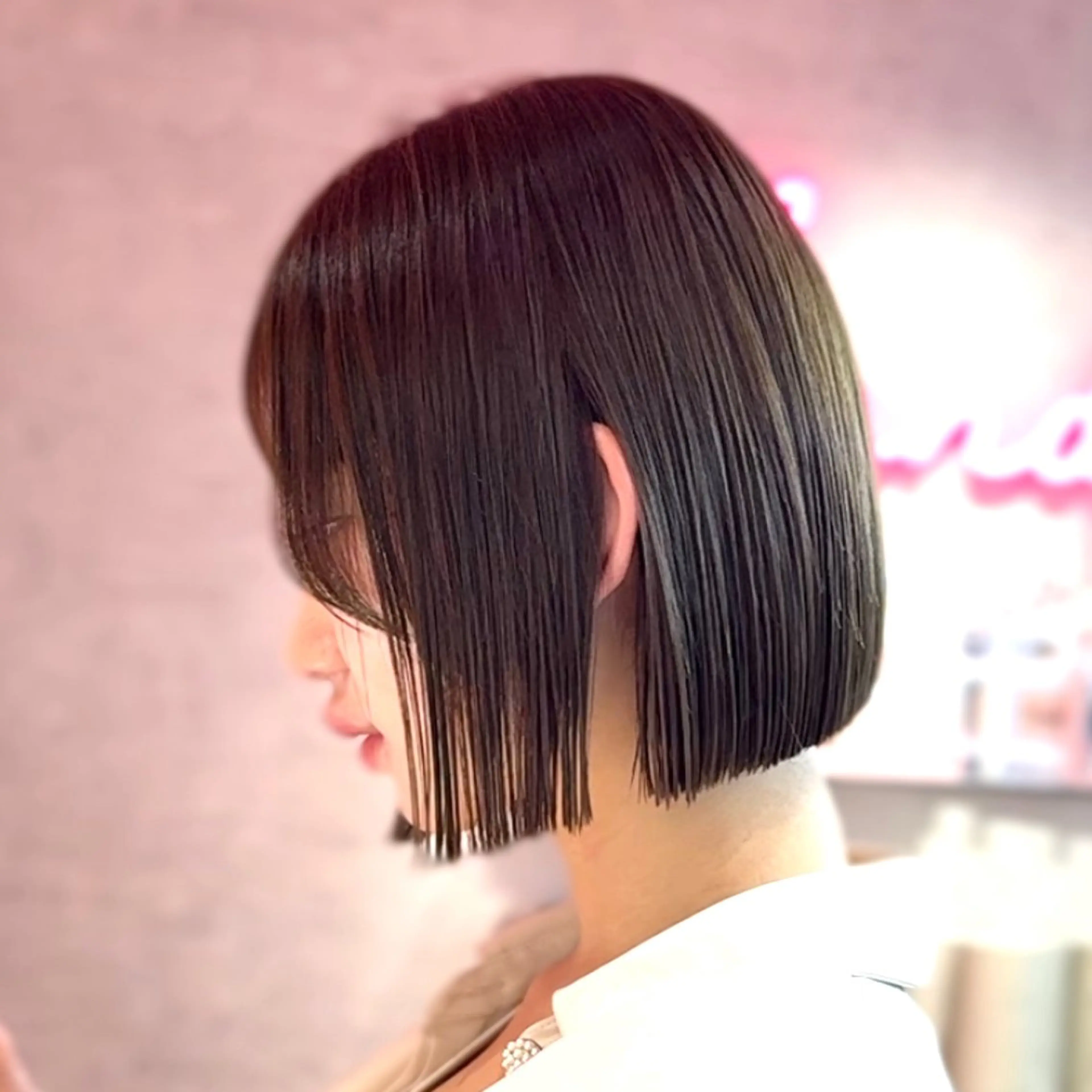 ショート カラー ボブ 縮毛矯正 カット ヘアカラー 縮毛矯正 トリートメント 山崎/ボブ縮毛矯正 レイヤー髪質改善のヘアスタイル