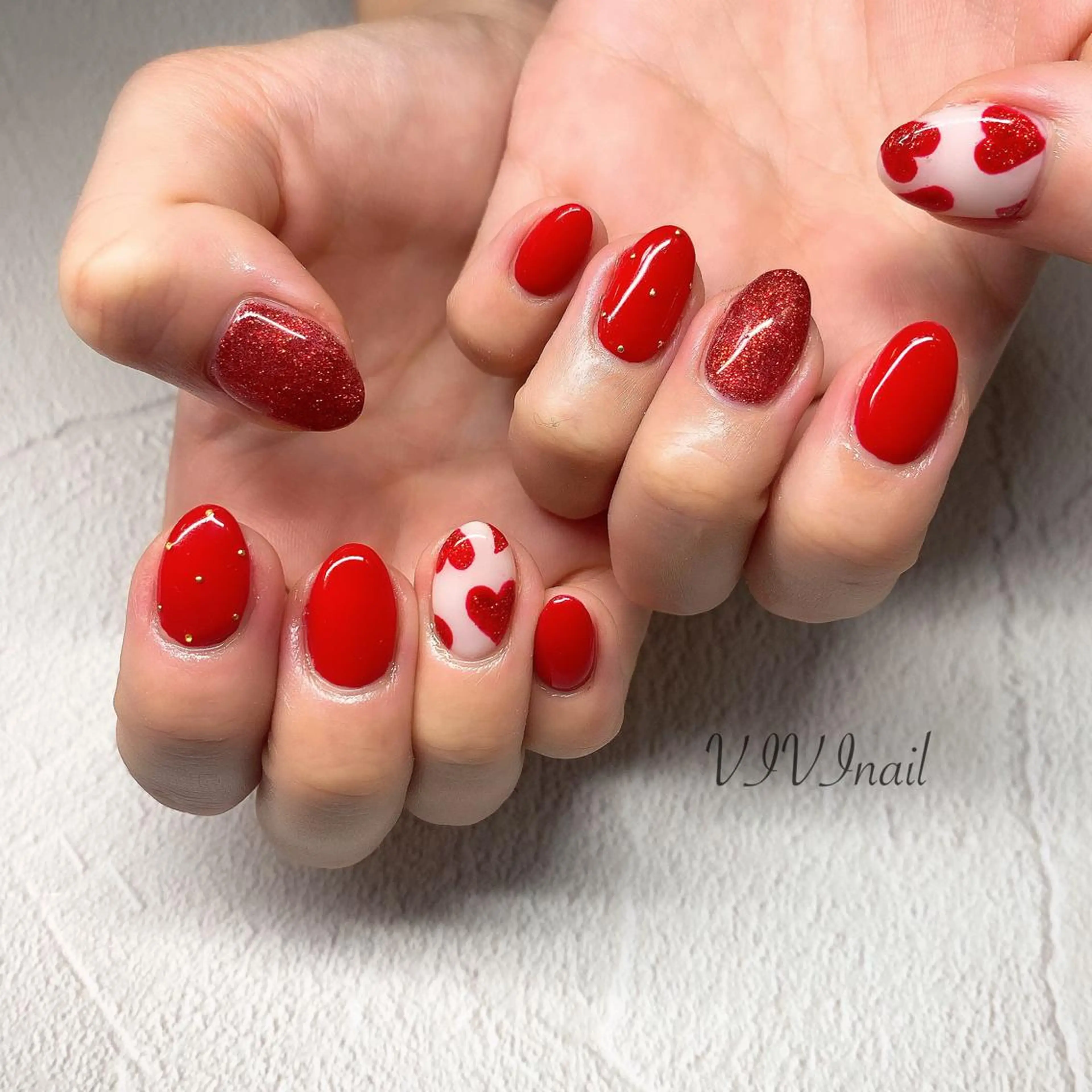 ネイル ハート バレンタイン ハンドネイル vivi nailのネイルデザイン