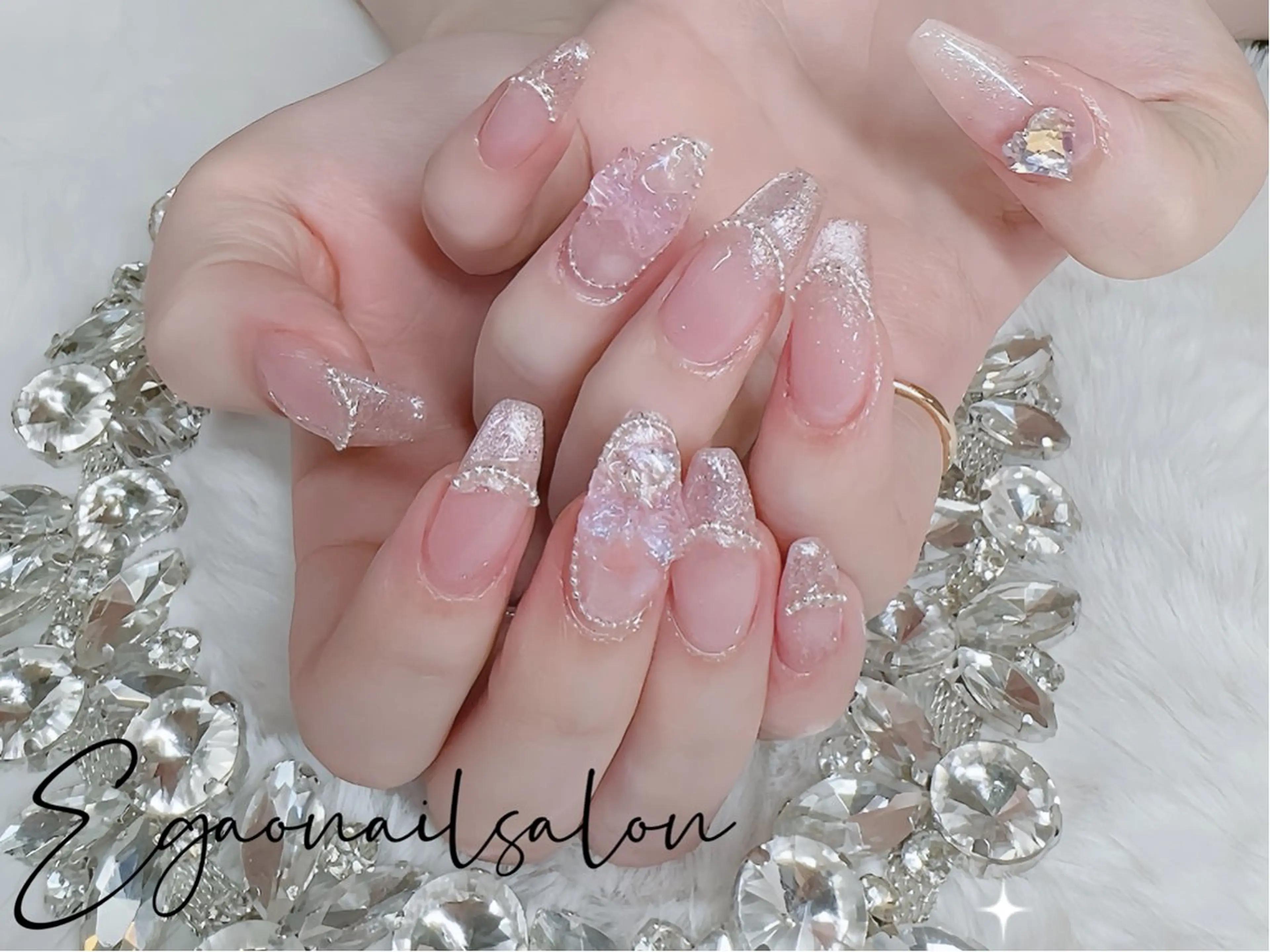 ネイル オーロラネイル クリアネイル ガーリー キラキラネイル ラメ(グリッター) ハンドネイル Egao Nail Salonのネイルデザイン