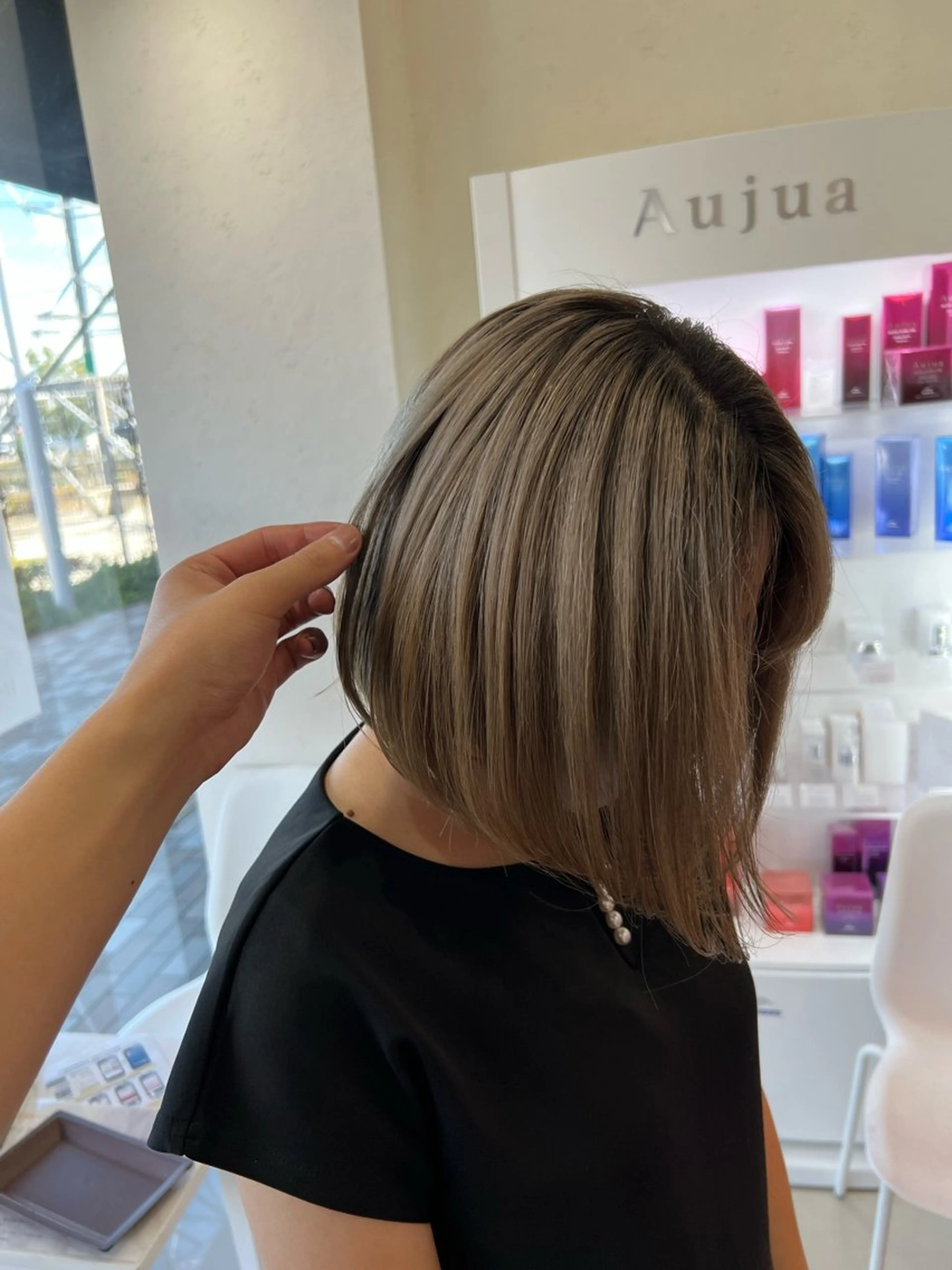 ミディアム カラー バレイヤージュ レイヤーカット 太白区白髪ぼかし/ ボブカット/千葉達人のヘアスタイル