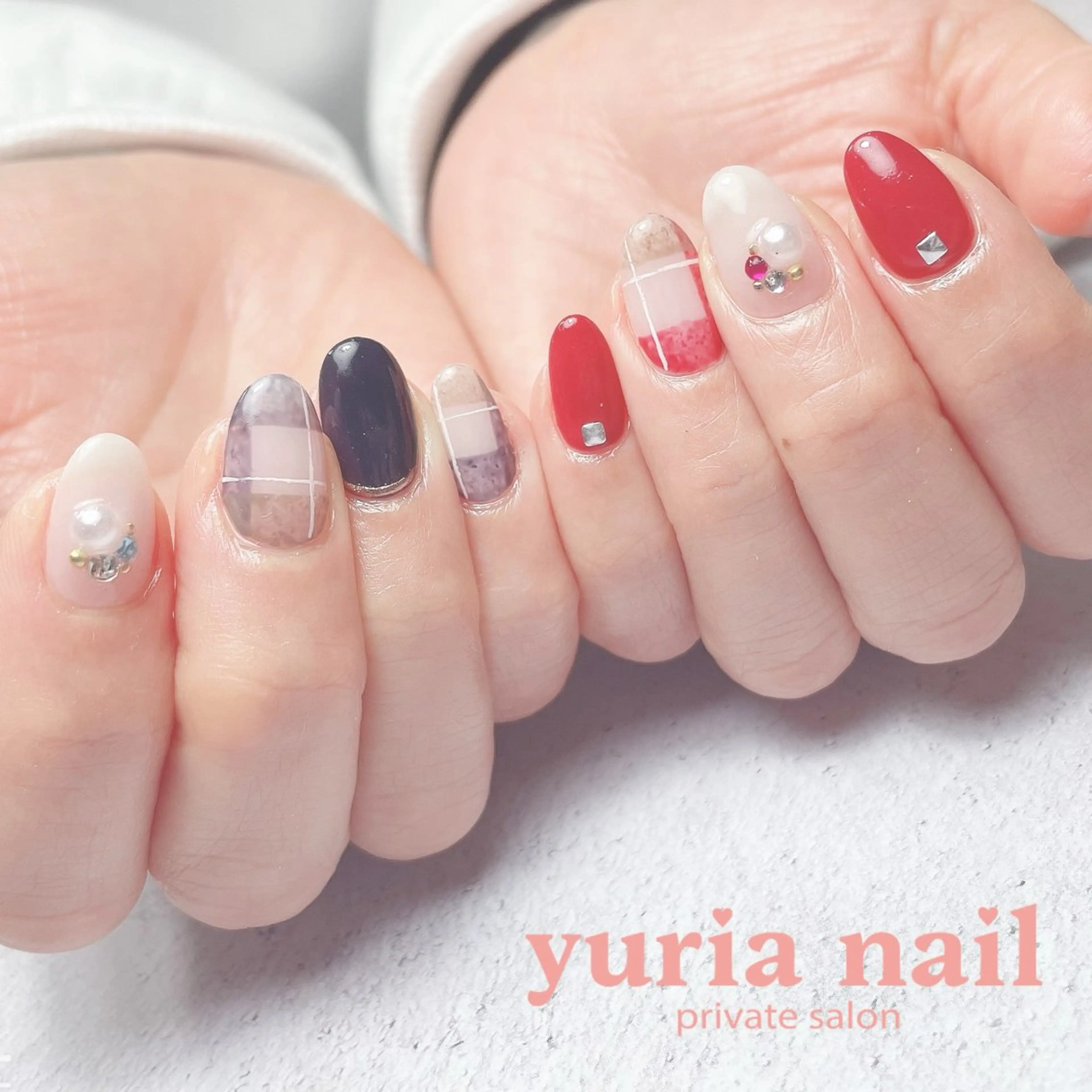 ネイル ボルドー ジェルネイル 持ち込み ネイビー 冬ネイル ハンドネイル 小林 ゆりあのネイルデザイン