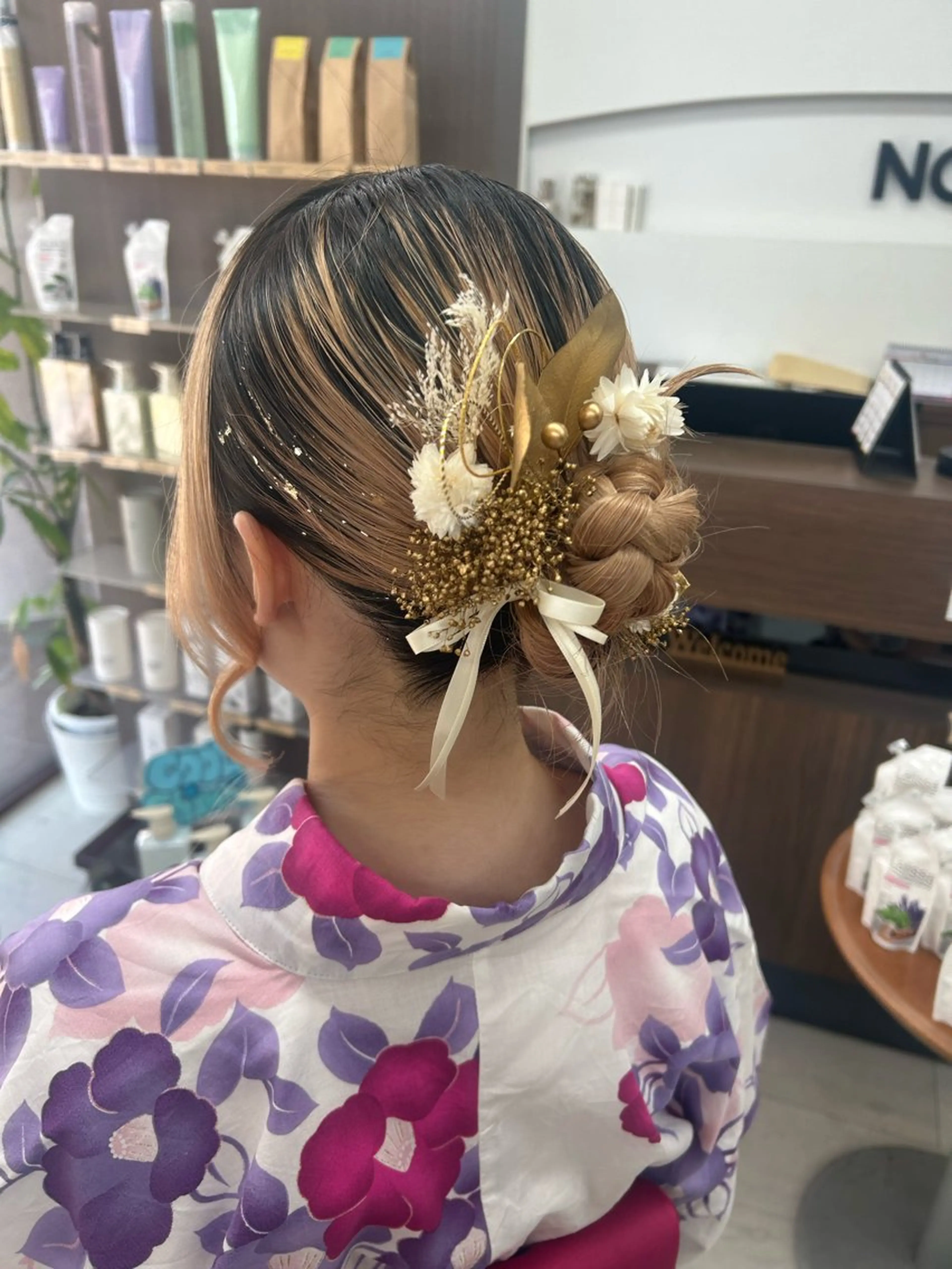 ミディアム 浴衣 ヘアセット カラーモデル募集中/ 辻堂/ハタエクルミのヘアスタイル