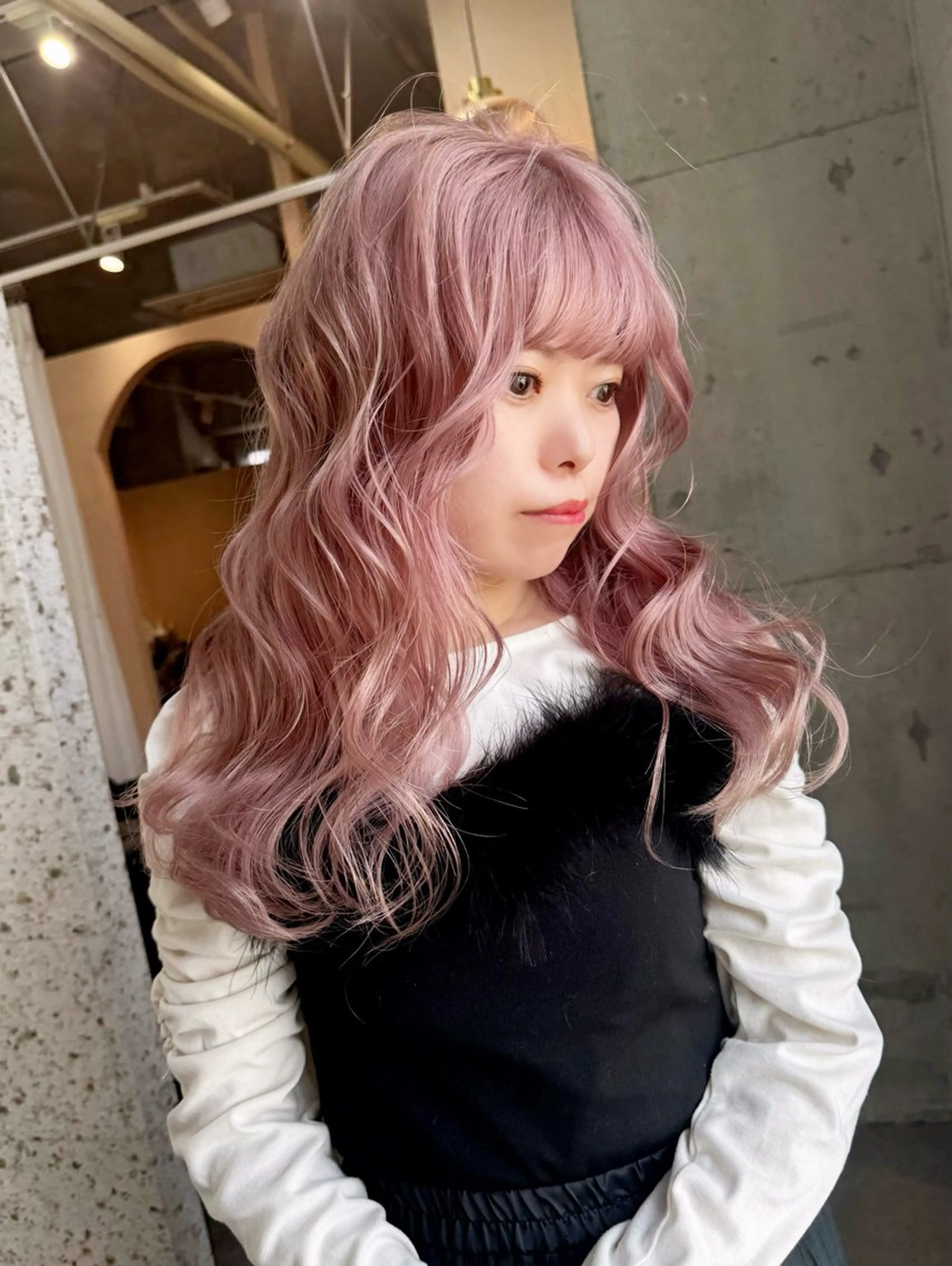 セミロング カラー ピンクカラー ヘアカラー lani 天神大名/ブリーチのヘアスタイル