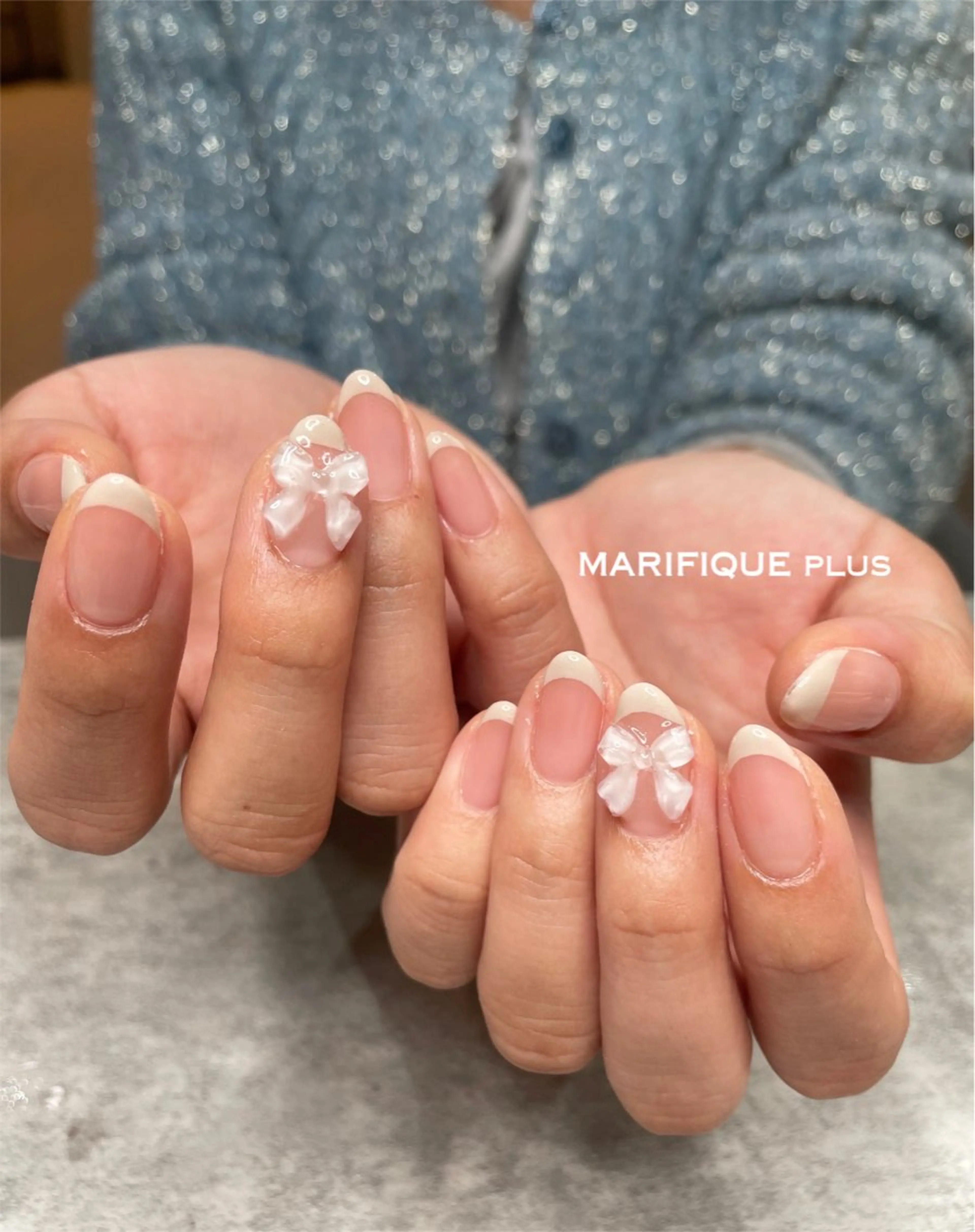 ネイル フレンチネイル ピンク リボン シンプルネイル 春ネイル ハンドネイル ma riのネイルデザイン