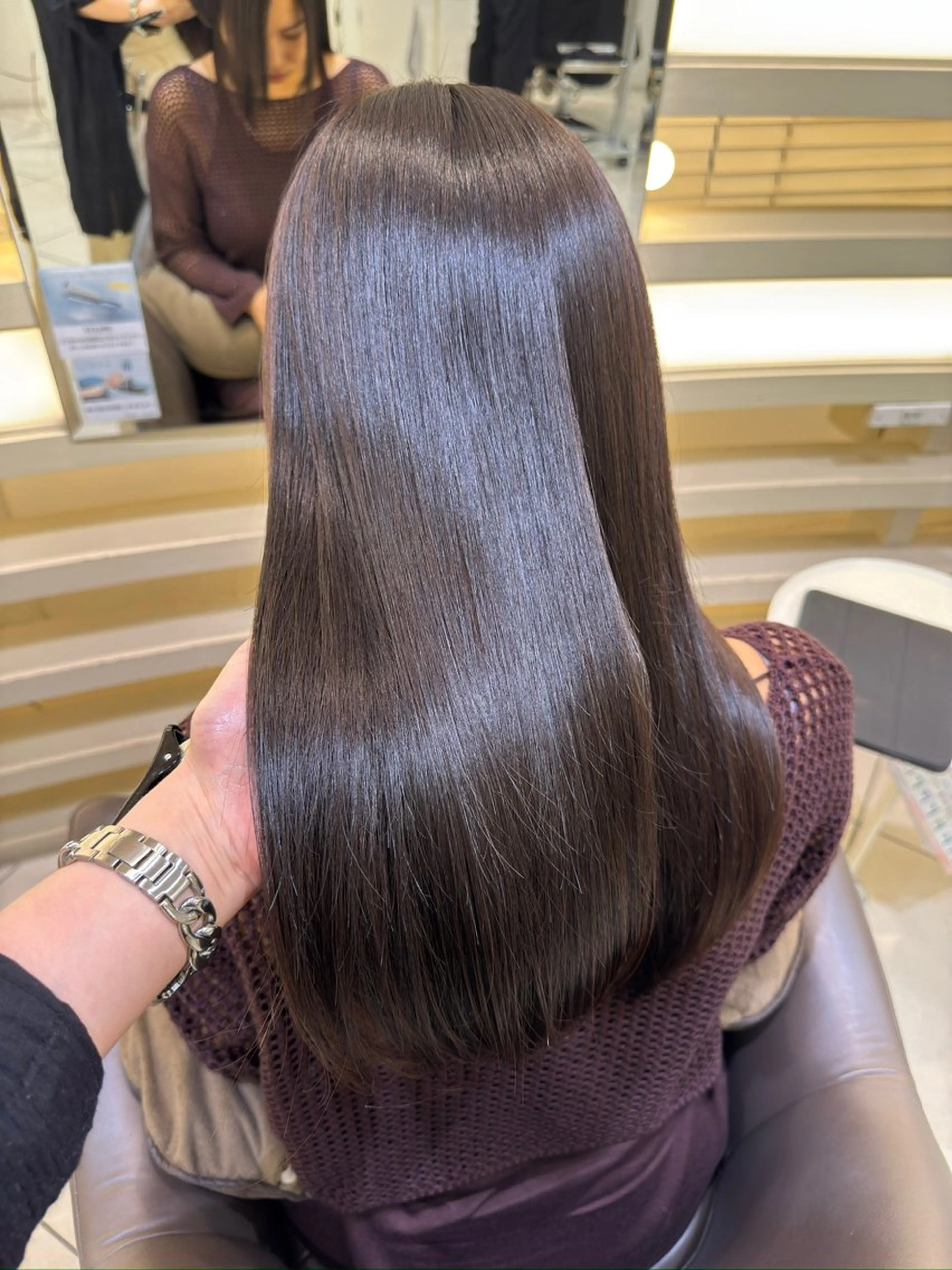 ロング 縮毛矯正 カット ヘアカラー 縮毛矯正 トリートメント 🫧オリーブ/赤み消 し/暗髪🫧野本麗奈のヘアスタイル