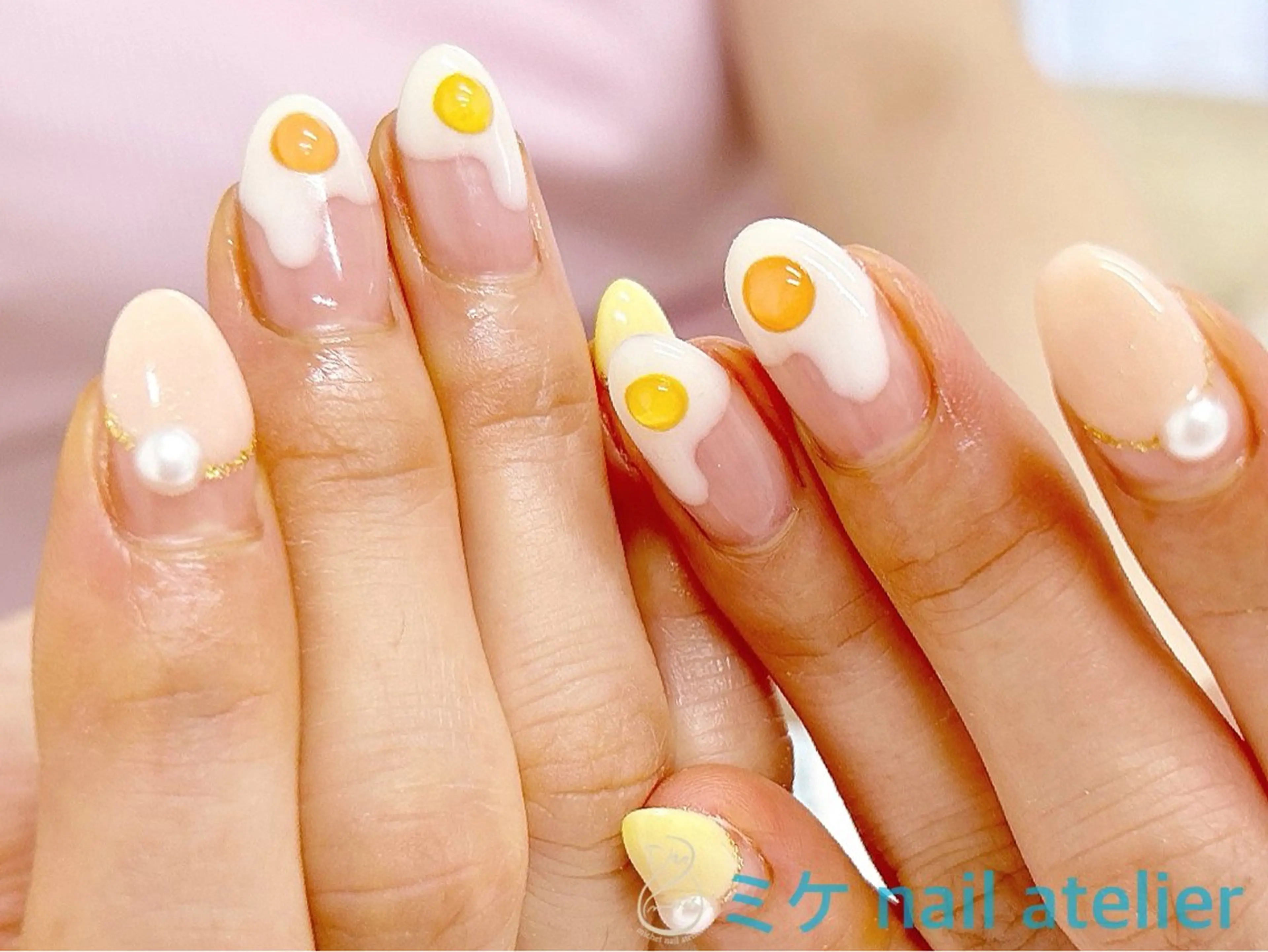 ネイル フレンチネイル ジェルネイル ゴールド オレンジ ホワイト ハンドネイル h. rikaのネイルデザイン