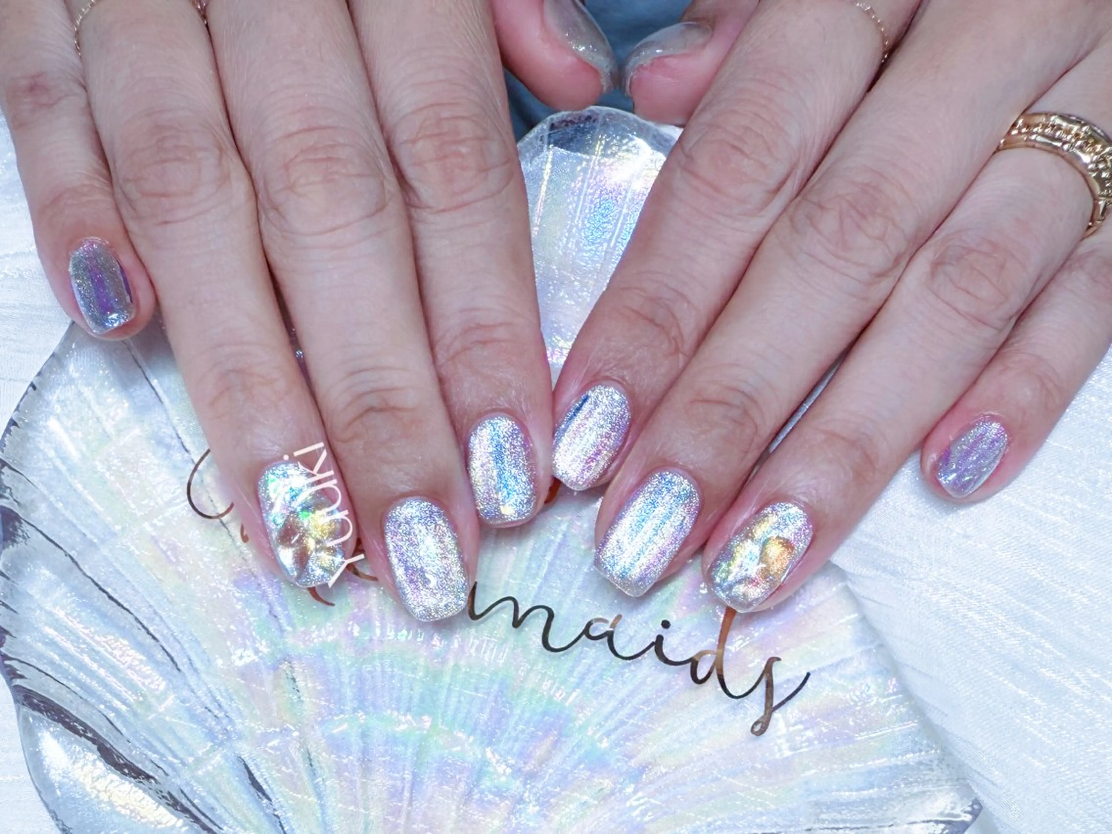 🩵夏ネイル🧊マグネット➕オローラフィルムちゅるんネイル🫶ハンドネイル 【新規オフ無料】💰8380の写真