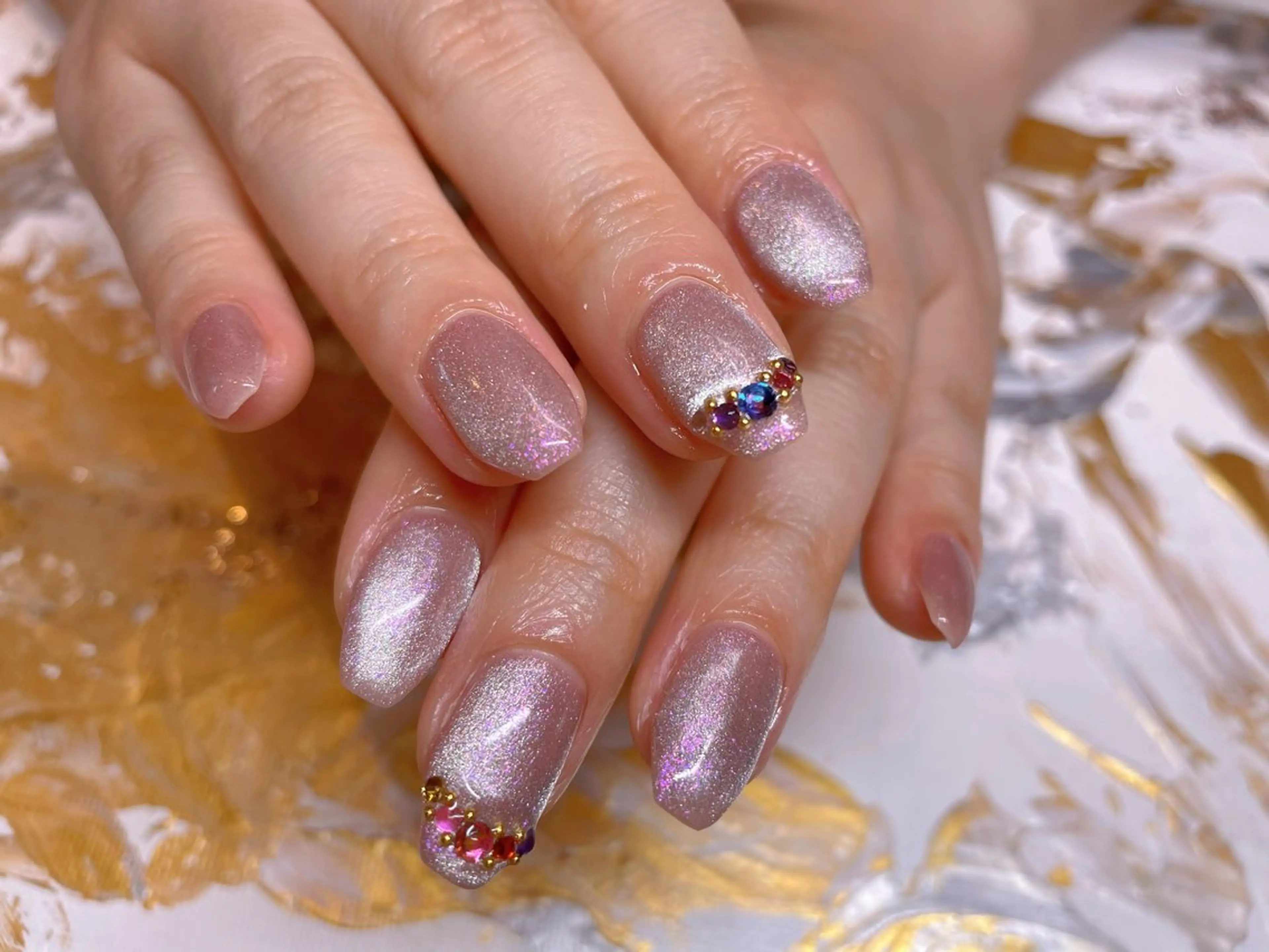 ネイル マグネットネイル ピンク ストーンネイル ハンドネイル ネイリスト ❄️ユキ❄️のネイルデザイン