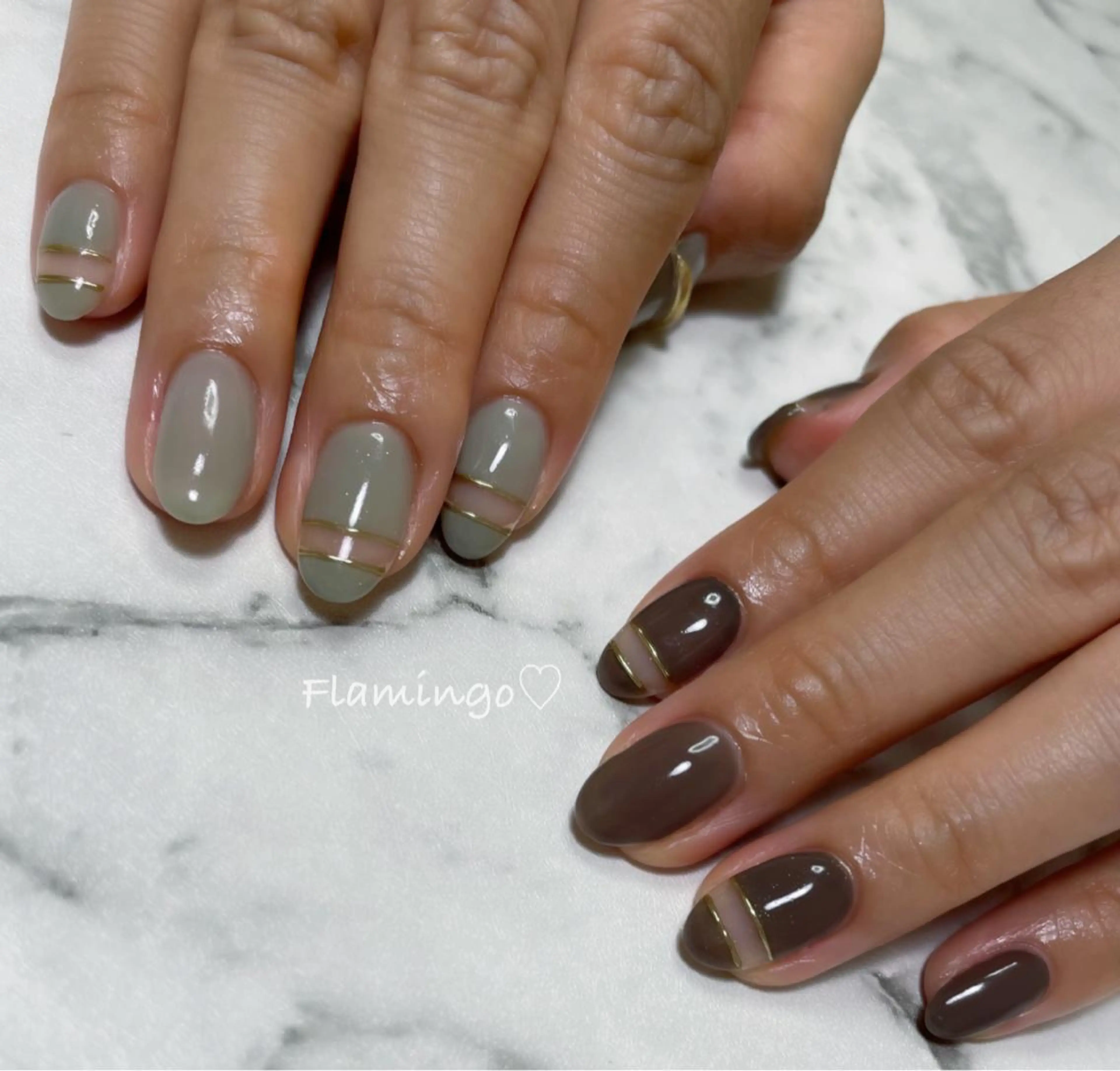 ネイル ブラウン クリアネイル ミラーネイル ニュアンスネイル 冬ネイル 40代からの爪肌を 労る♡きちんとネイルのネイルデザイン