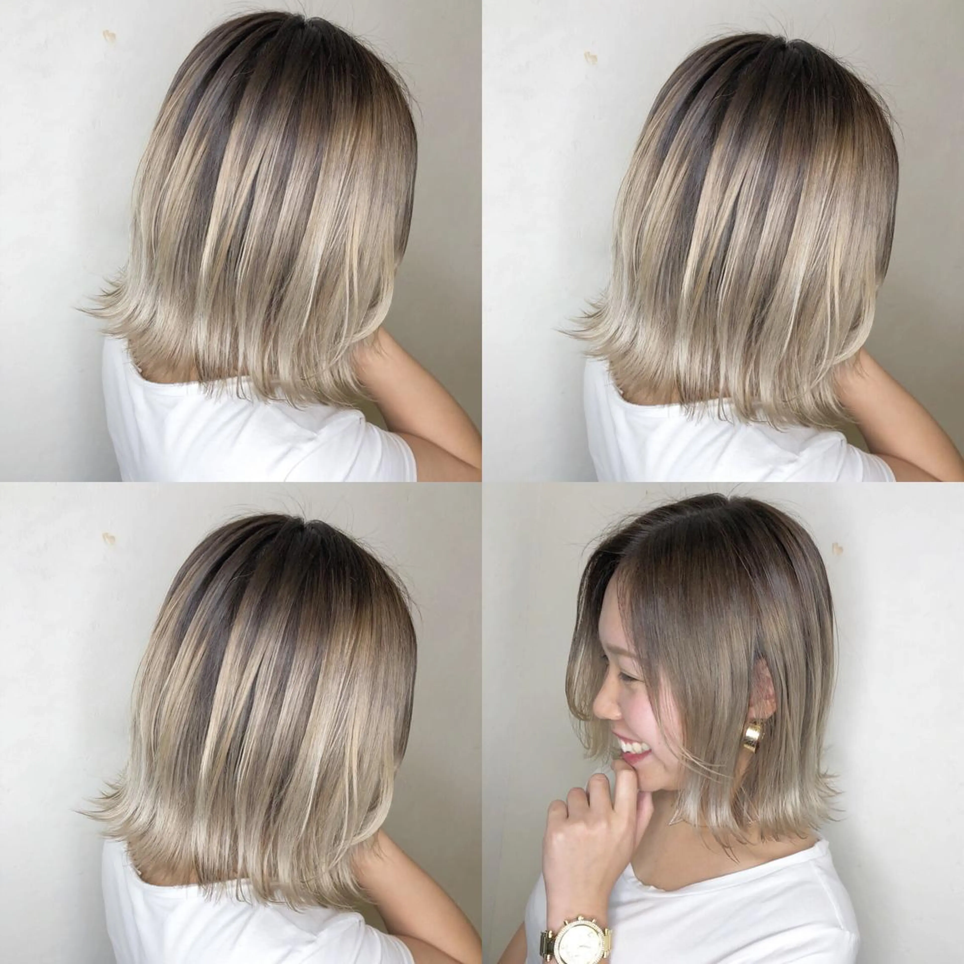 ショート カラー グラデーションカラー グレージュ ミルクティーグレージュ シルバー バイオレットカラー ヘアカラー JILBLAN京都 ショート/ハイライトのヘアスタイル