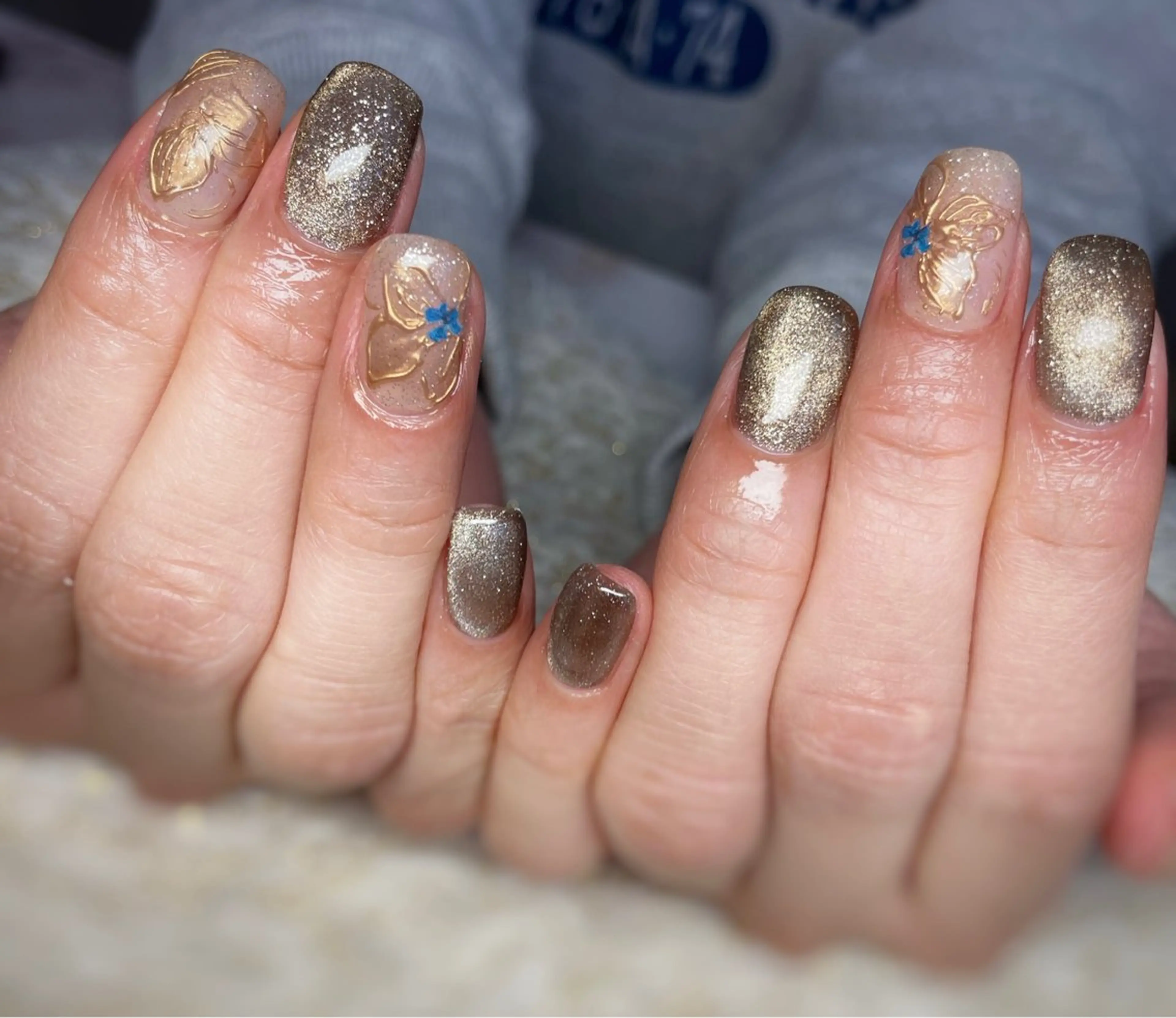 ネイル ブラウン ラメ(グリッター) マグネットネイル ハンドネイル nail ayacaのネイルデザイン