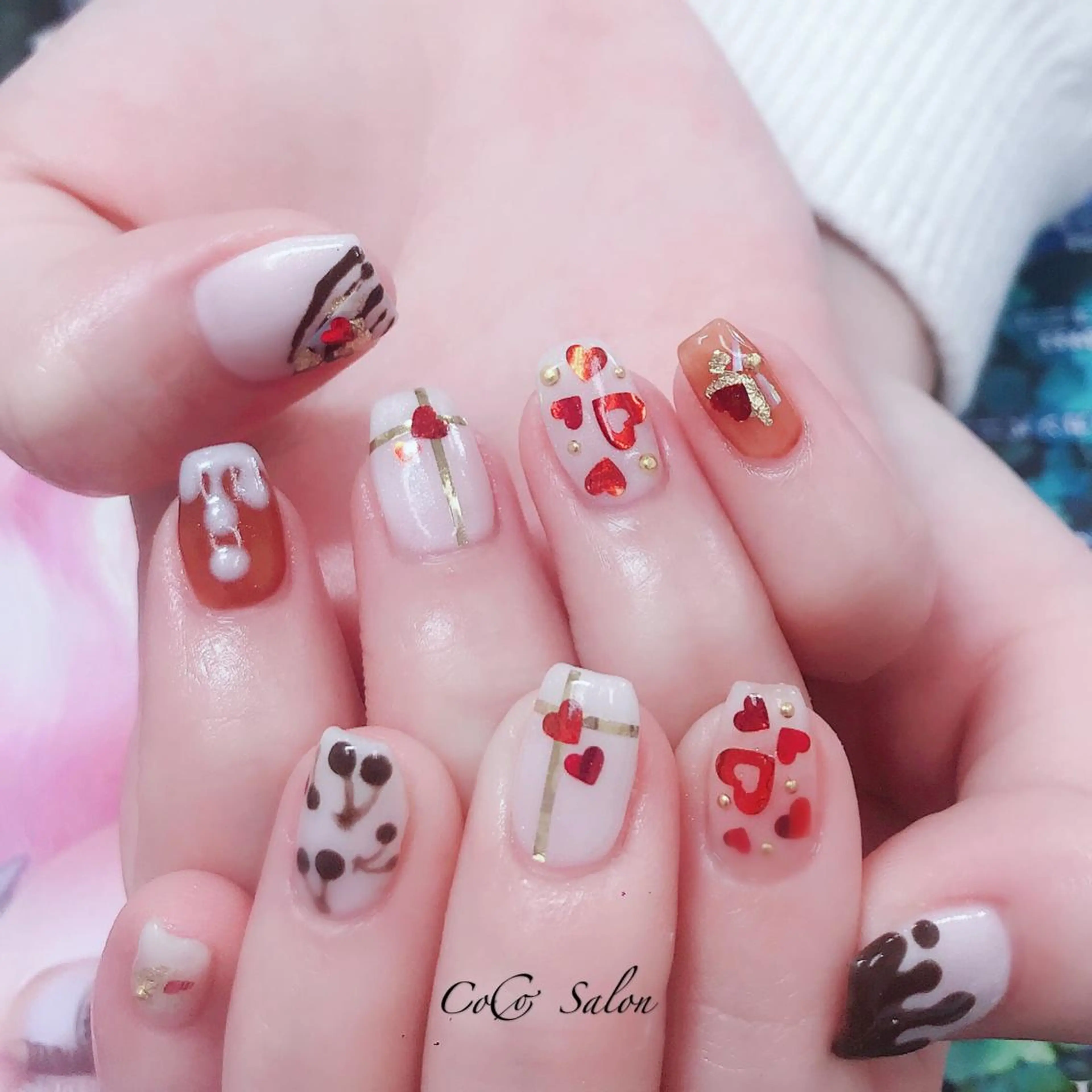 ネイル ハート バレンタイン ハンドネイル CoCoSalon ネイル/まつ毛予約のネイルデザイン