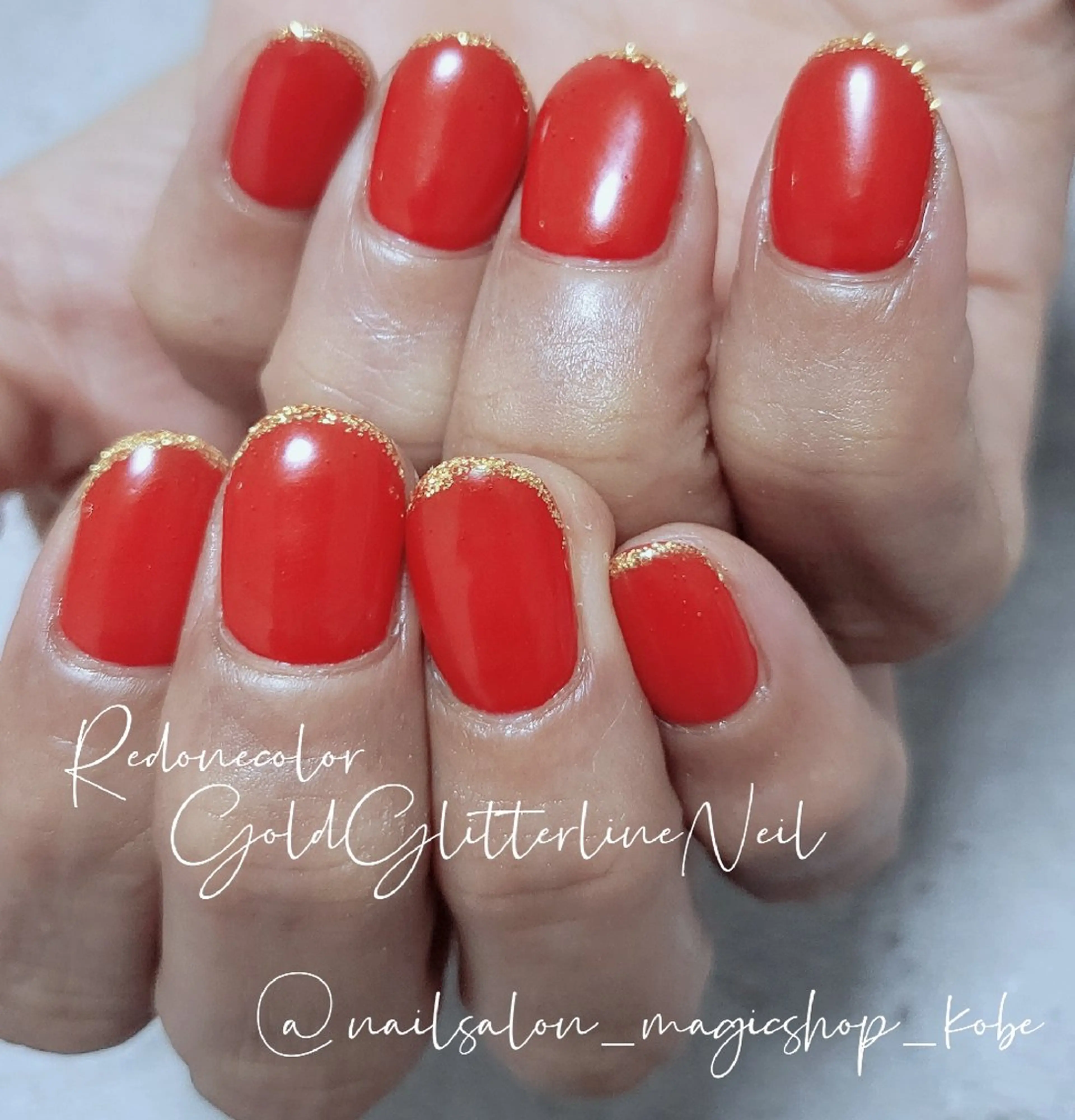 ネイル ジェルネイル ラメ(グリッター) ワンカラーネイル 赤色 ソフトジェル ハンドネイル Nailsalon MagicShopのネイルデザイン