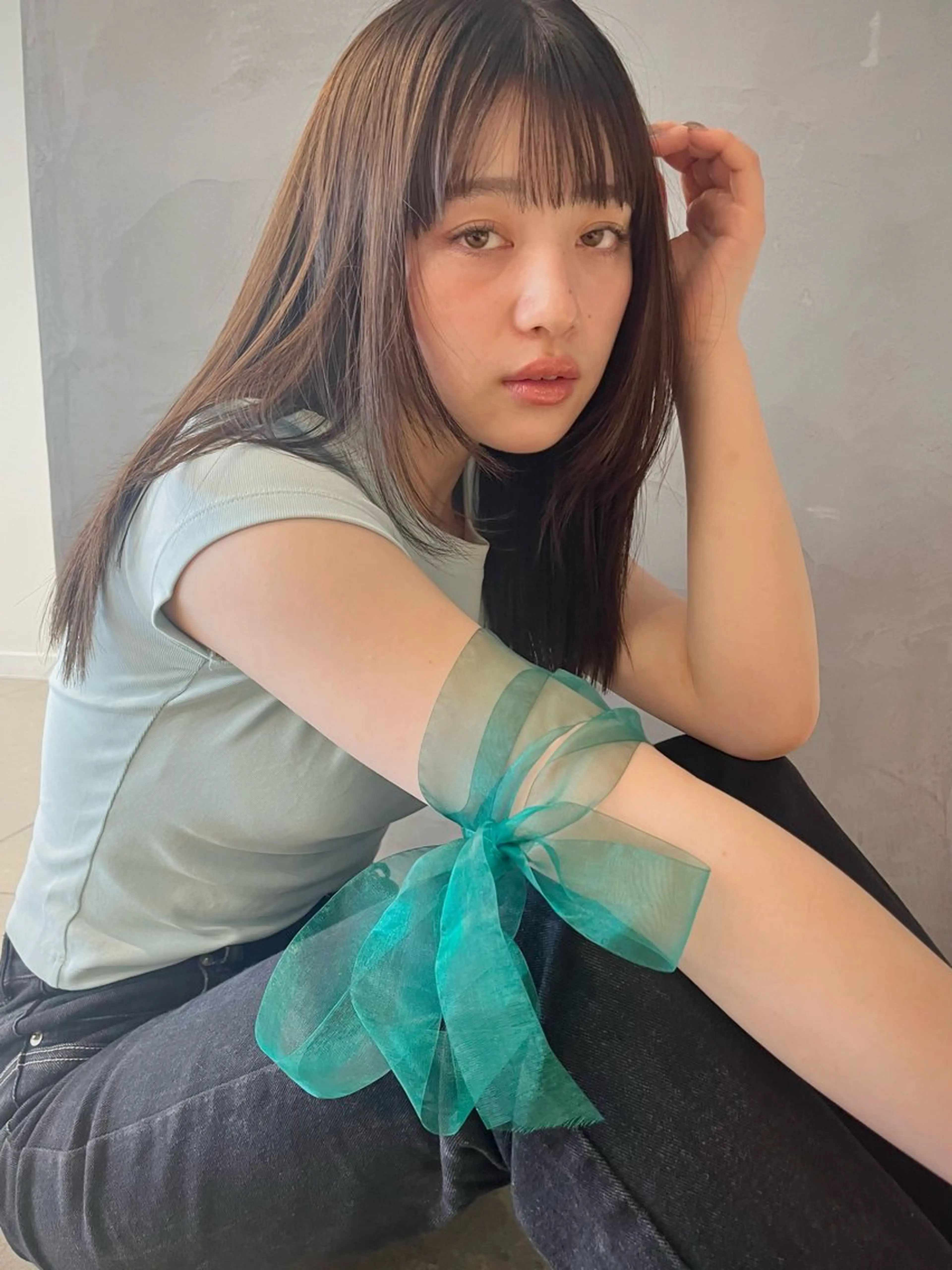 セミロング 顔周りカット レイヤーカット 髪質改善・水素カラー ARIA(ému)のヘアスタイル