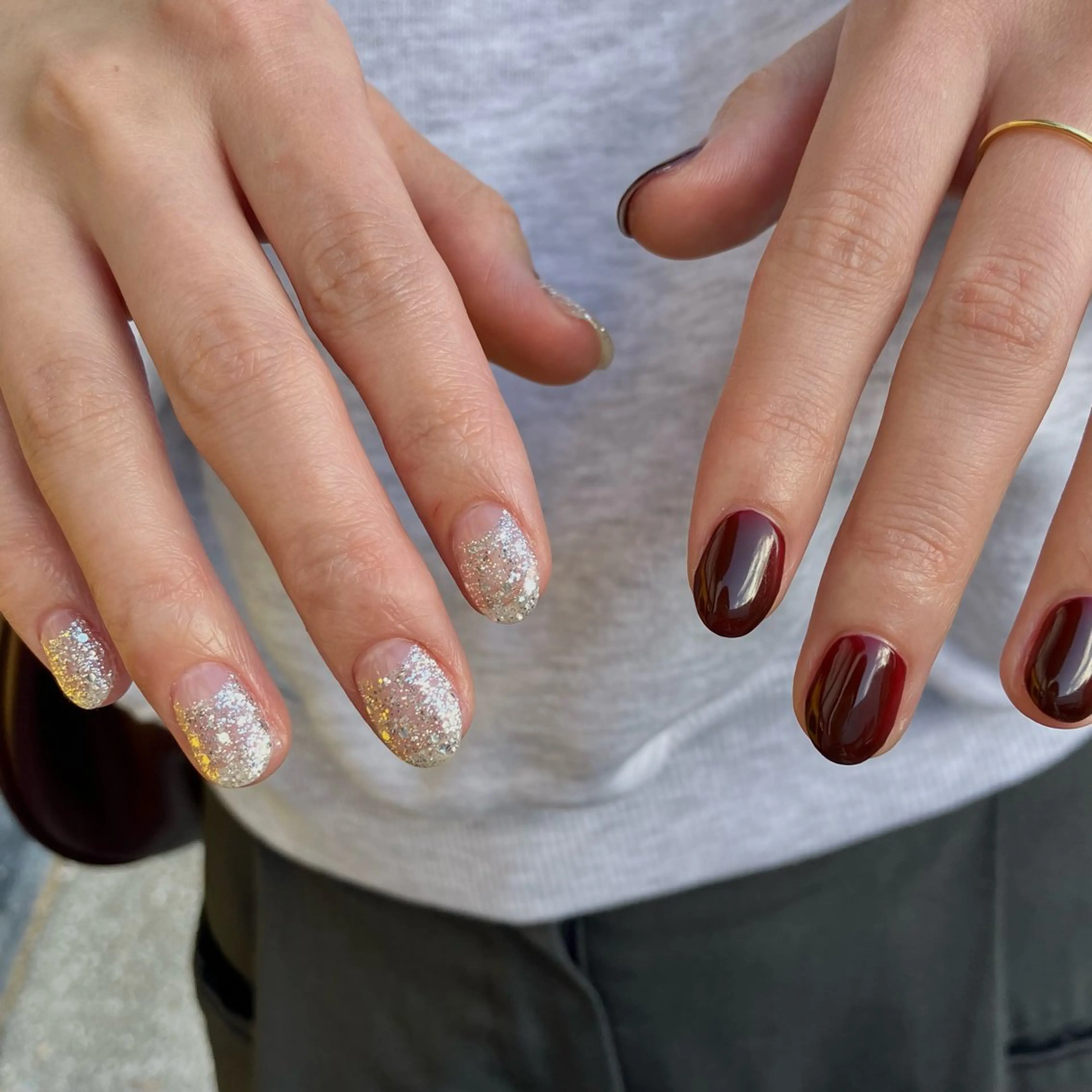 ネイル フレンチネイル ラメ(グリッター) ワンカラーネイル 丹(TAN.) akariのネイルデザイン