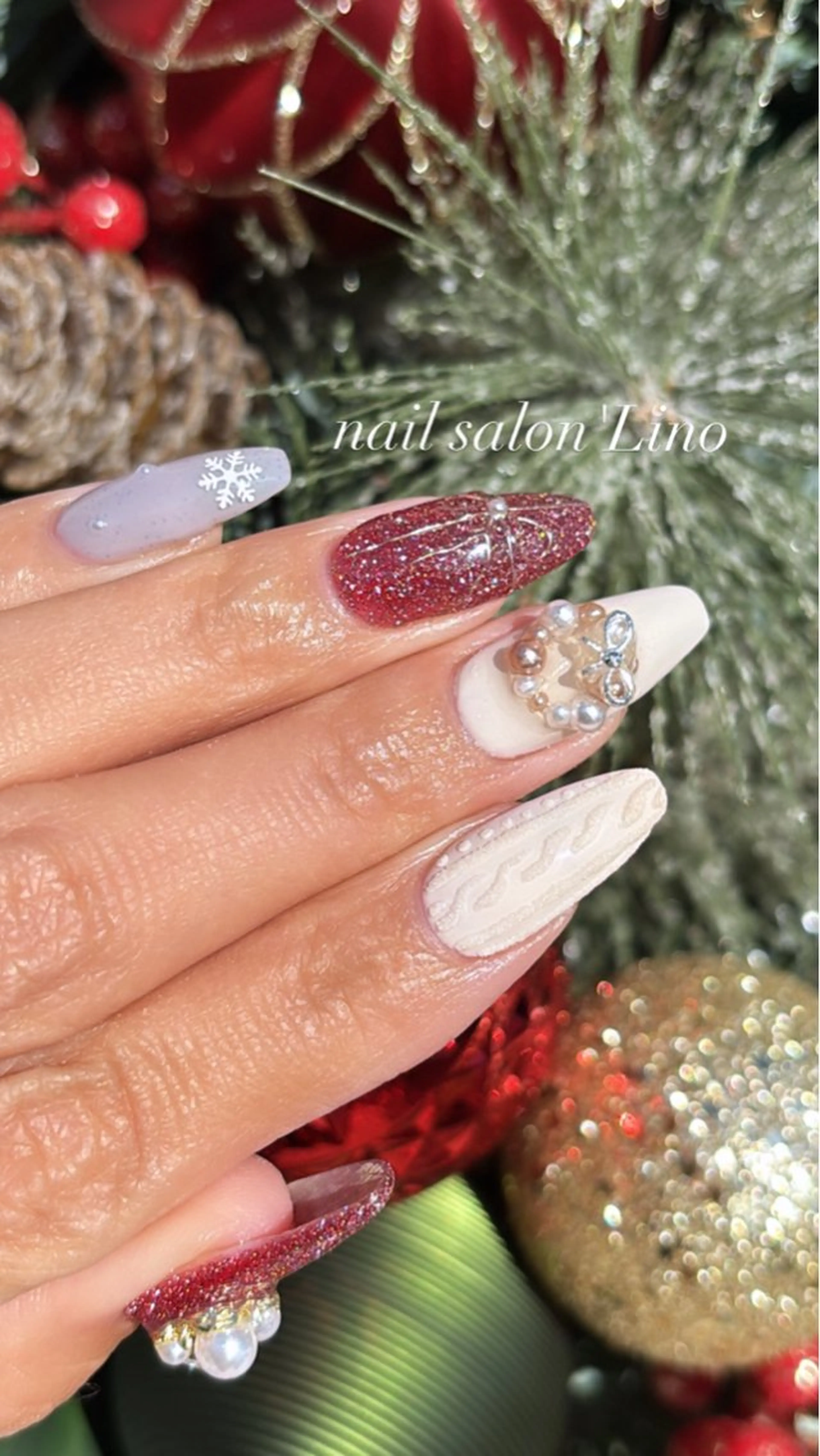 ネイル アートネイル 冬ネイル クリスマス Lino𓂃⟡.· Chizuruのネイルデザイン