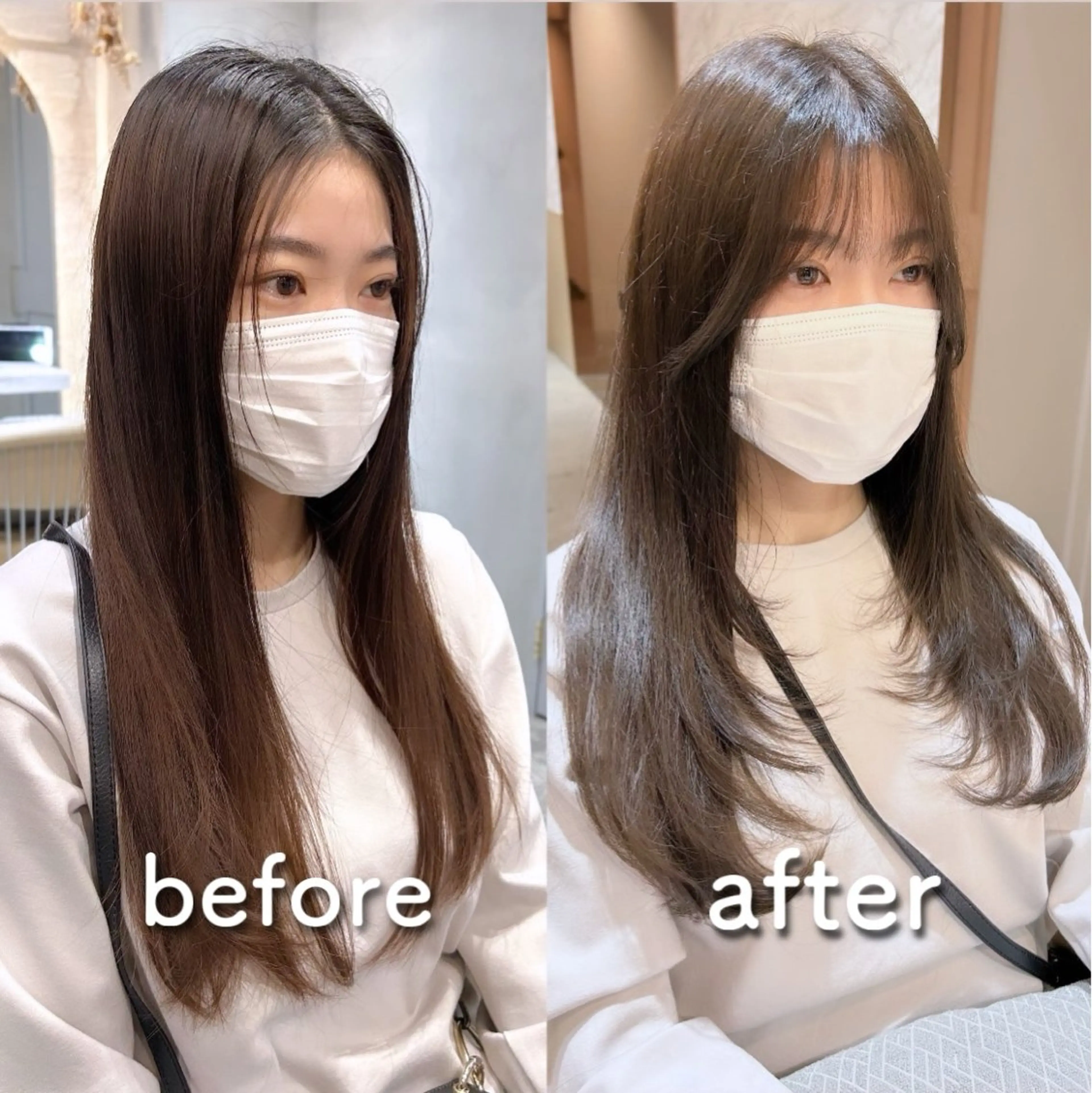 ロング 顔まわりレイヤー ヨシンモリ 韓国風ヘア レイヤーカット サイドバング ハッシュカット/韓国 レイヤー/カハナのヘアスタイル