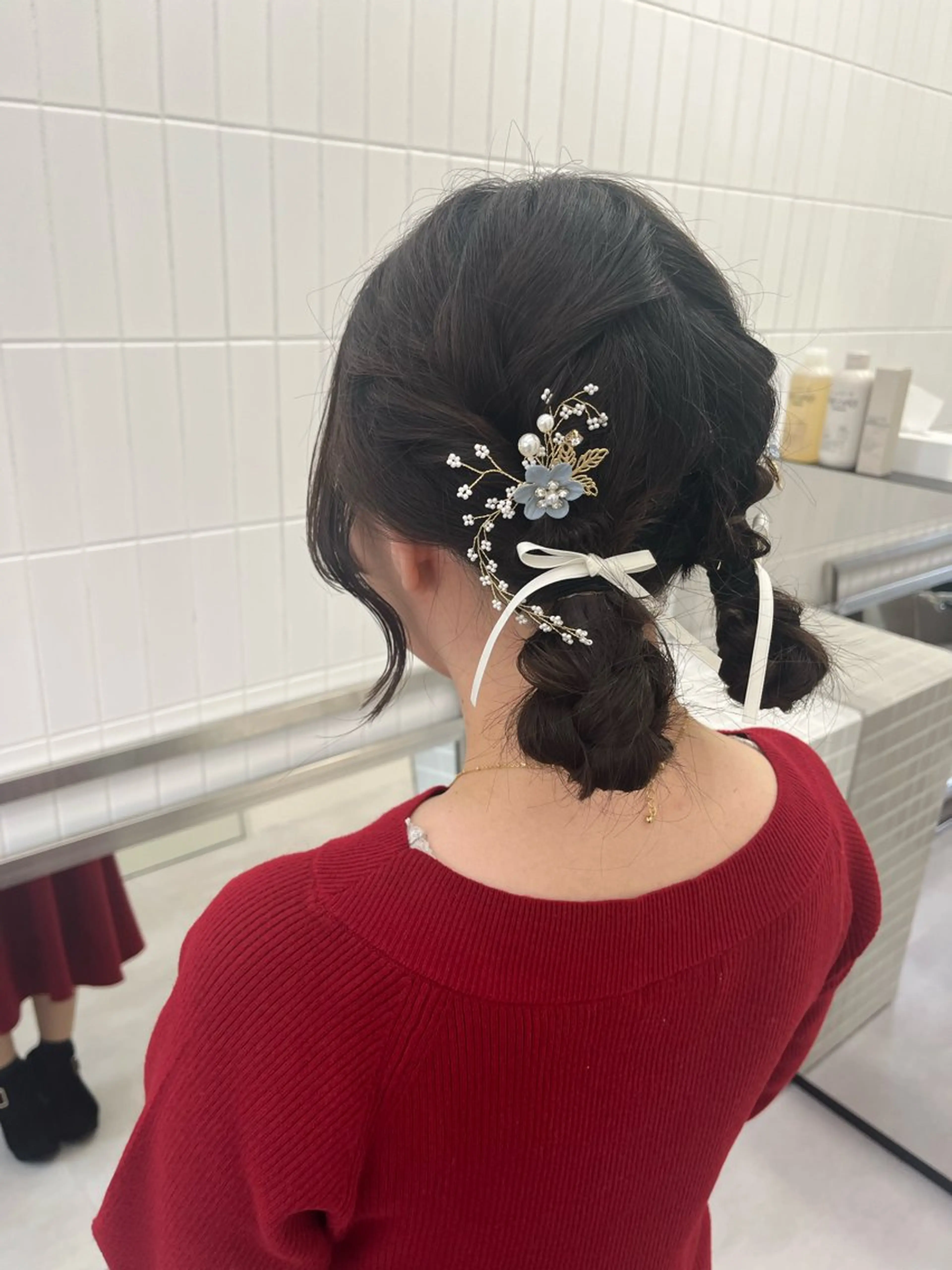 ヘアアレンジ 結婚式・ブライダル ヘアセット 髪質改善縮毛矯正/暖 色カラー/ウエダカナのヘアスタイル